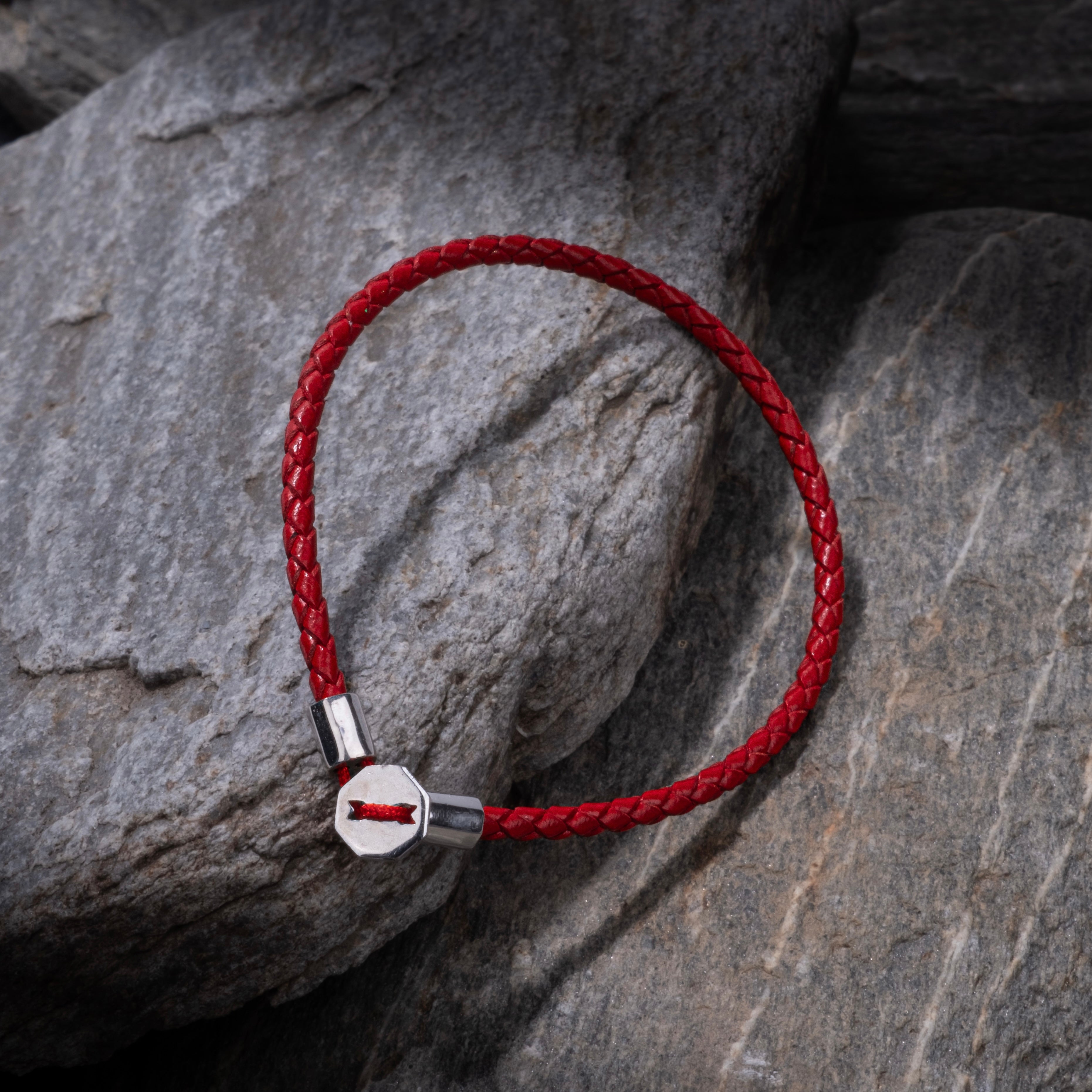 Red Leather Chance Bracelet in Silver