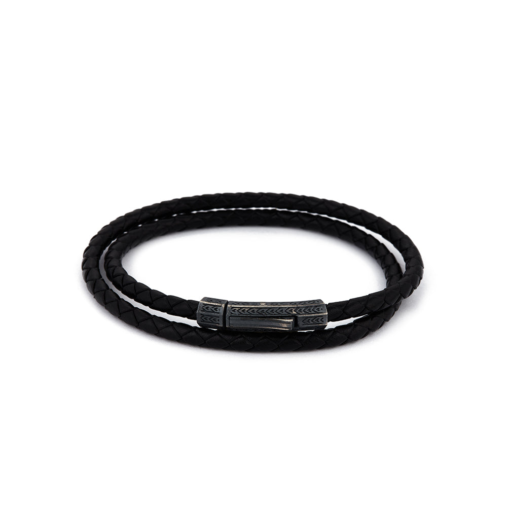 Black Double Leather Bracelet in Oxide