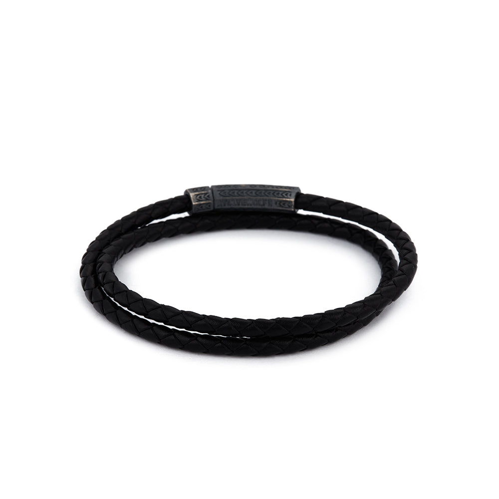 Black Double Leather Bracelet in Oxide