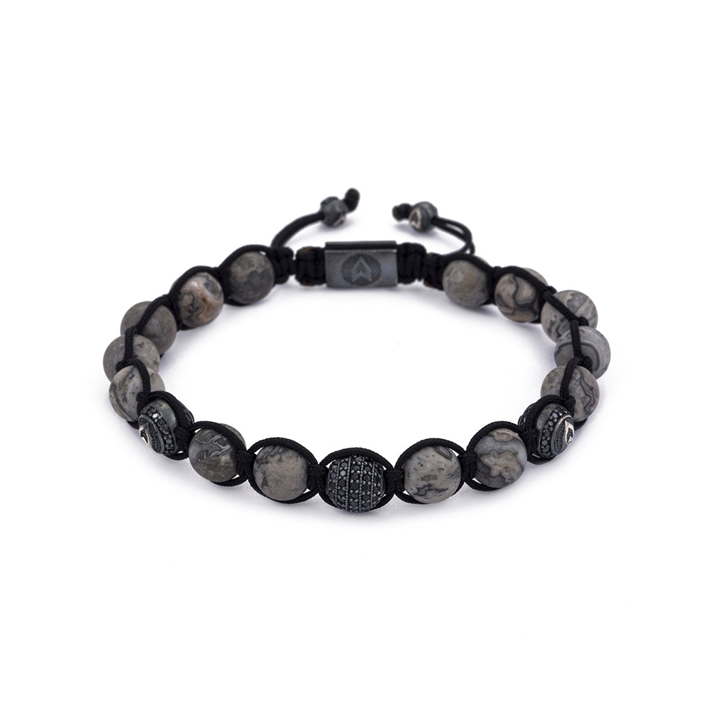 Matt Grey Jasper Shambala Bracelet in Oxide