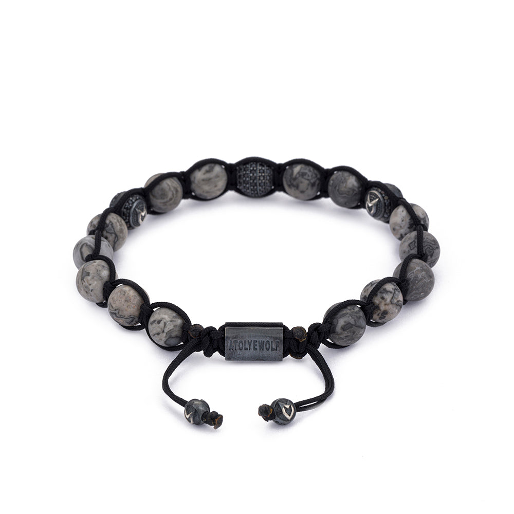 Matt Grey Jasper Shambala Bracelet in Oxide