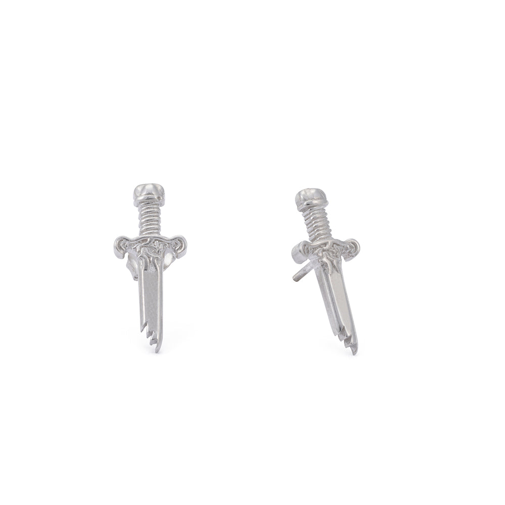 Broken Sword Earrings in Silver