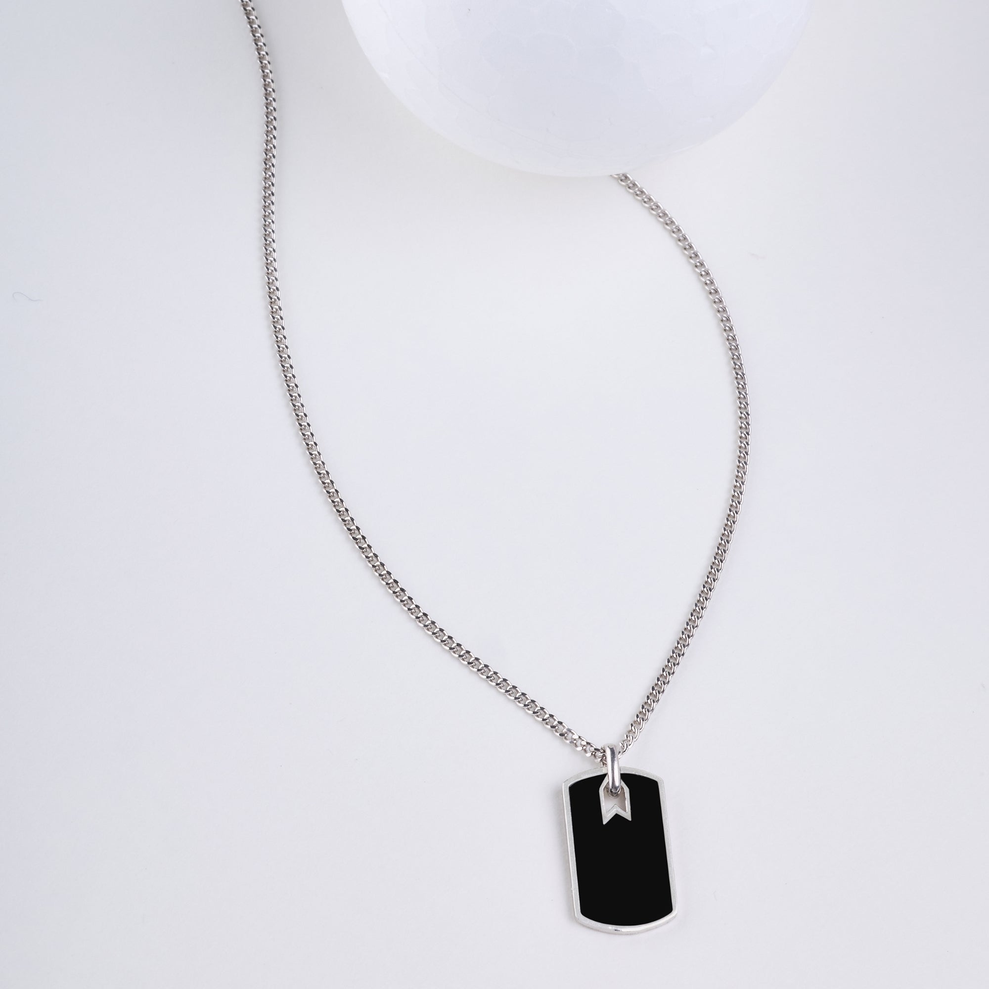 Black Small Plate Necklace in Silver