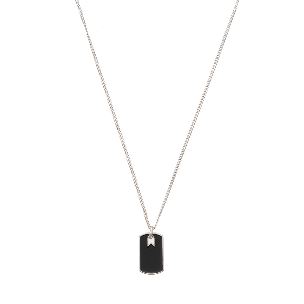 Black Small Plate Necklace in Silver