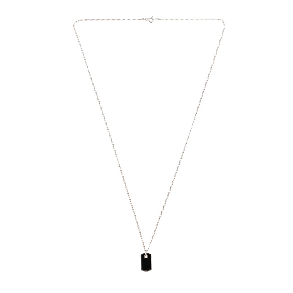 Black Small Plate Necklace in Silver