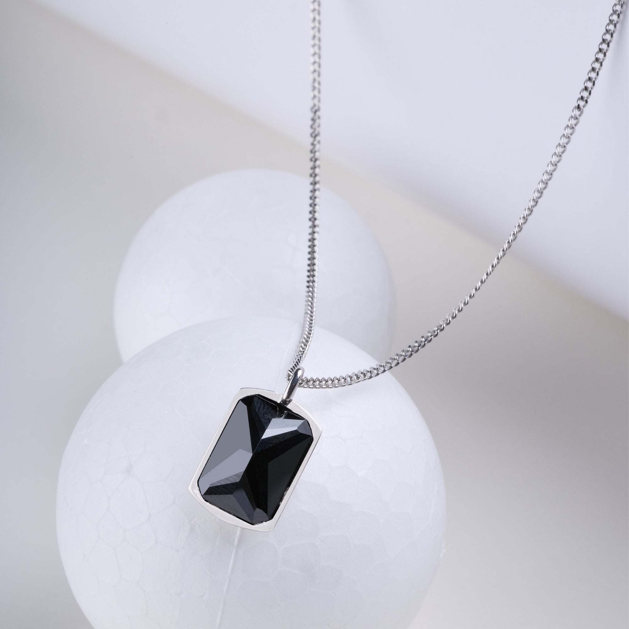 Black Stone Necklace in Silver