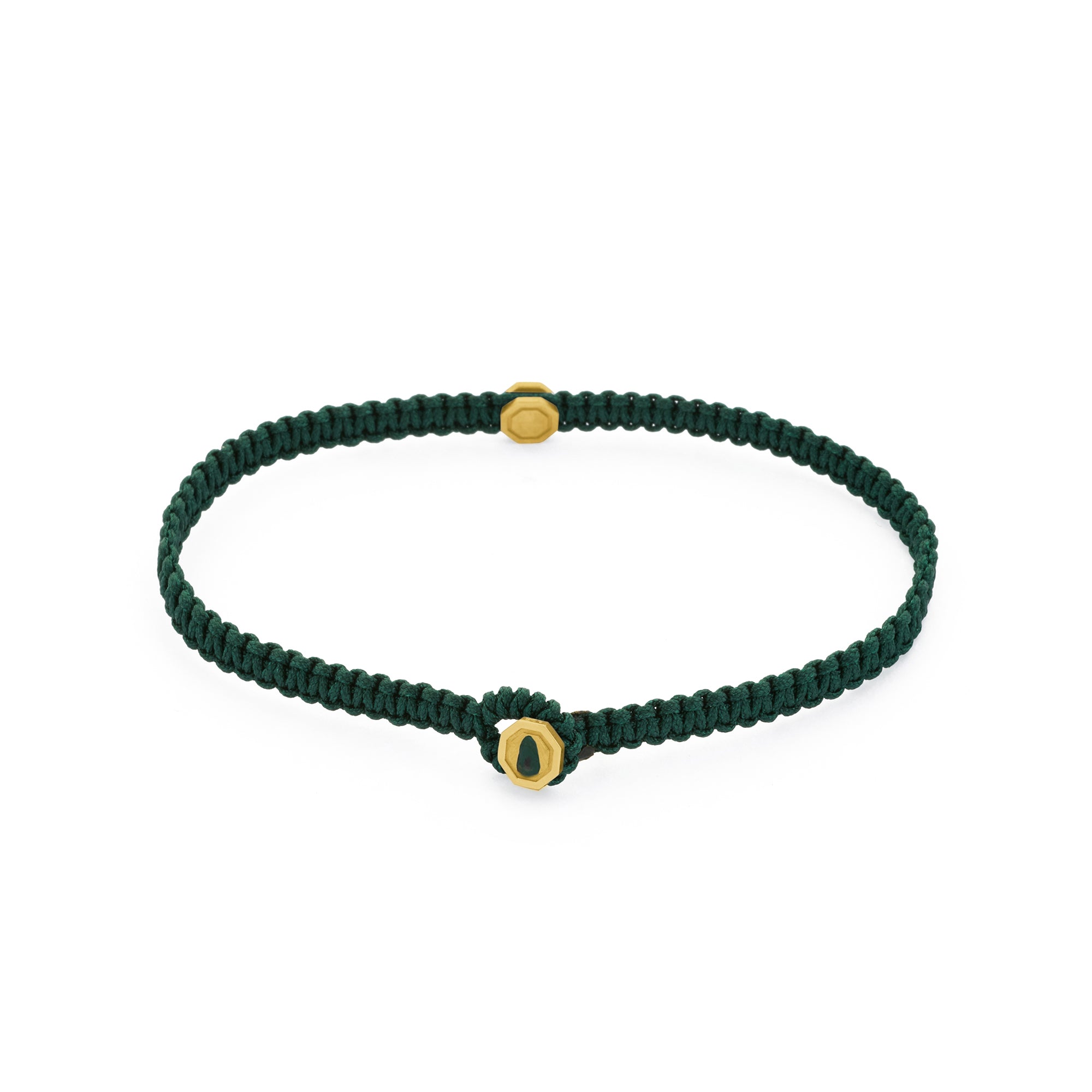 Green Octagon Macrame Bracelet in Gold