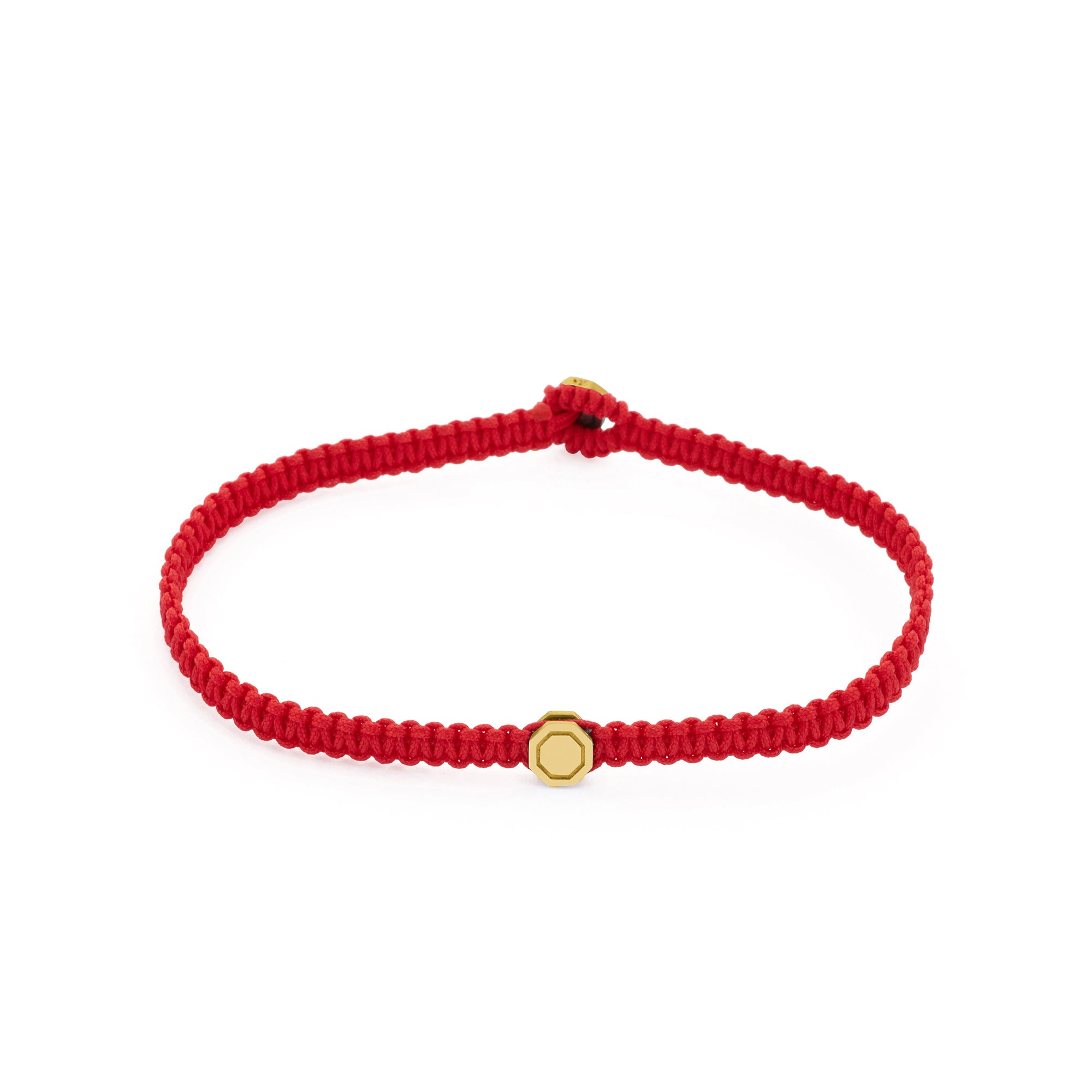 Red Octagon Macrame Bracelet in Gold