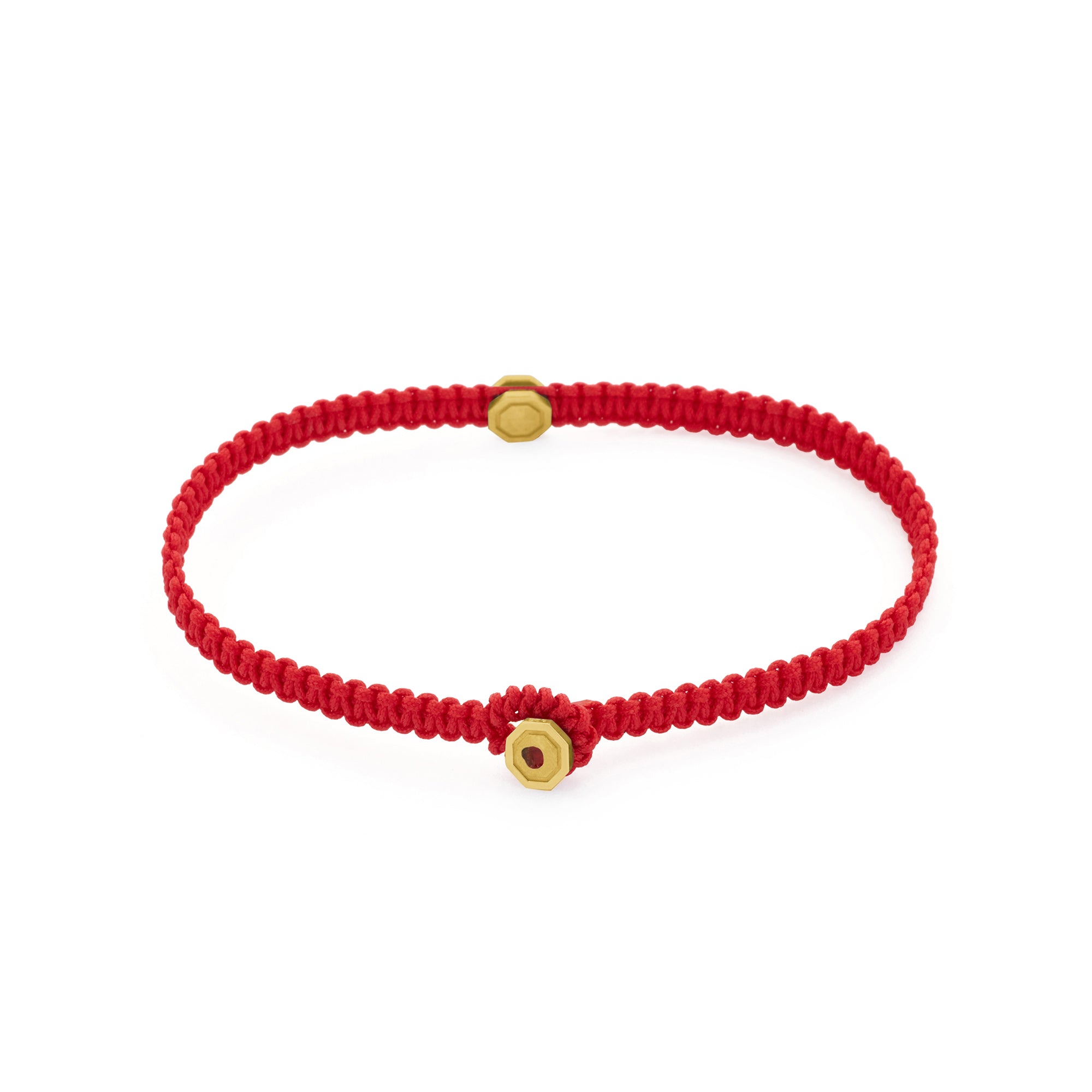 Red Octagon Macrame Bracelet in Gold