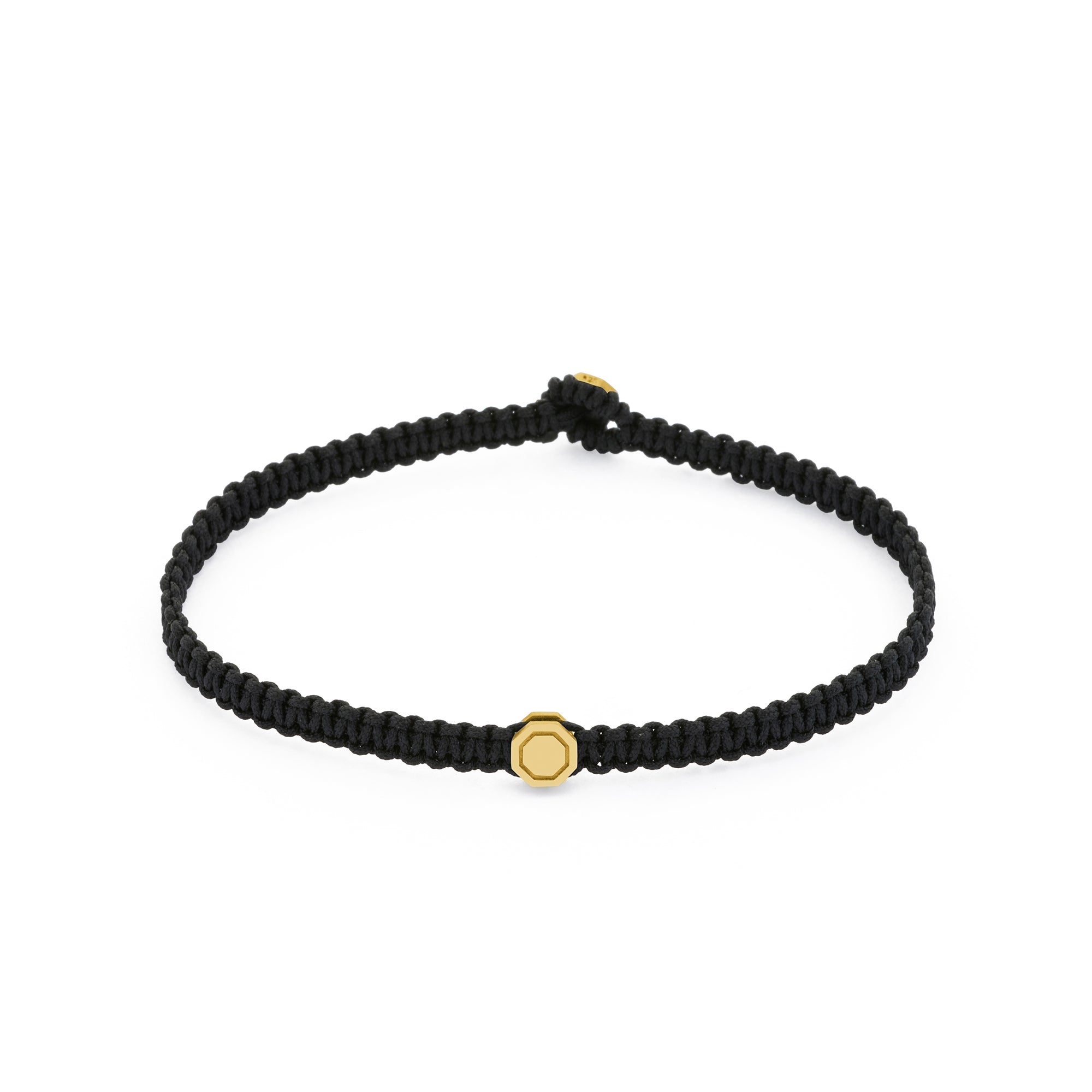Black Octagon Macrame Bracelet in Gold
