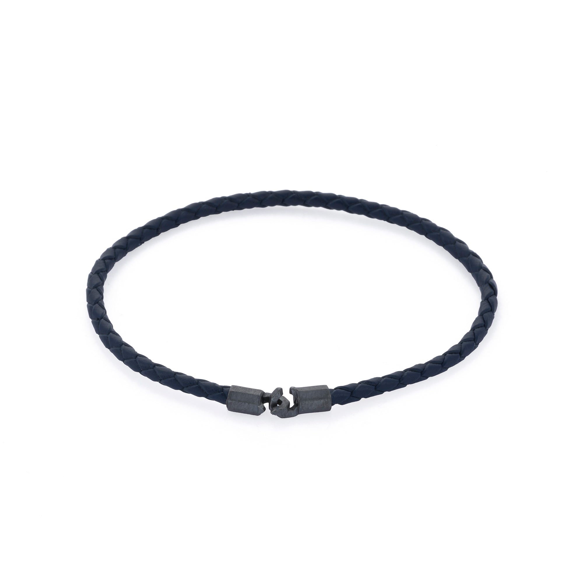 Navy Blue Leather Octagonal Hook Bracelet in Oxide