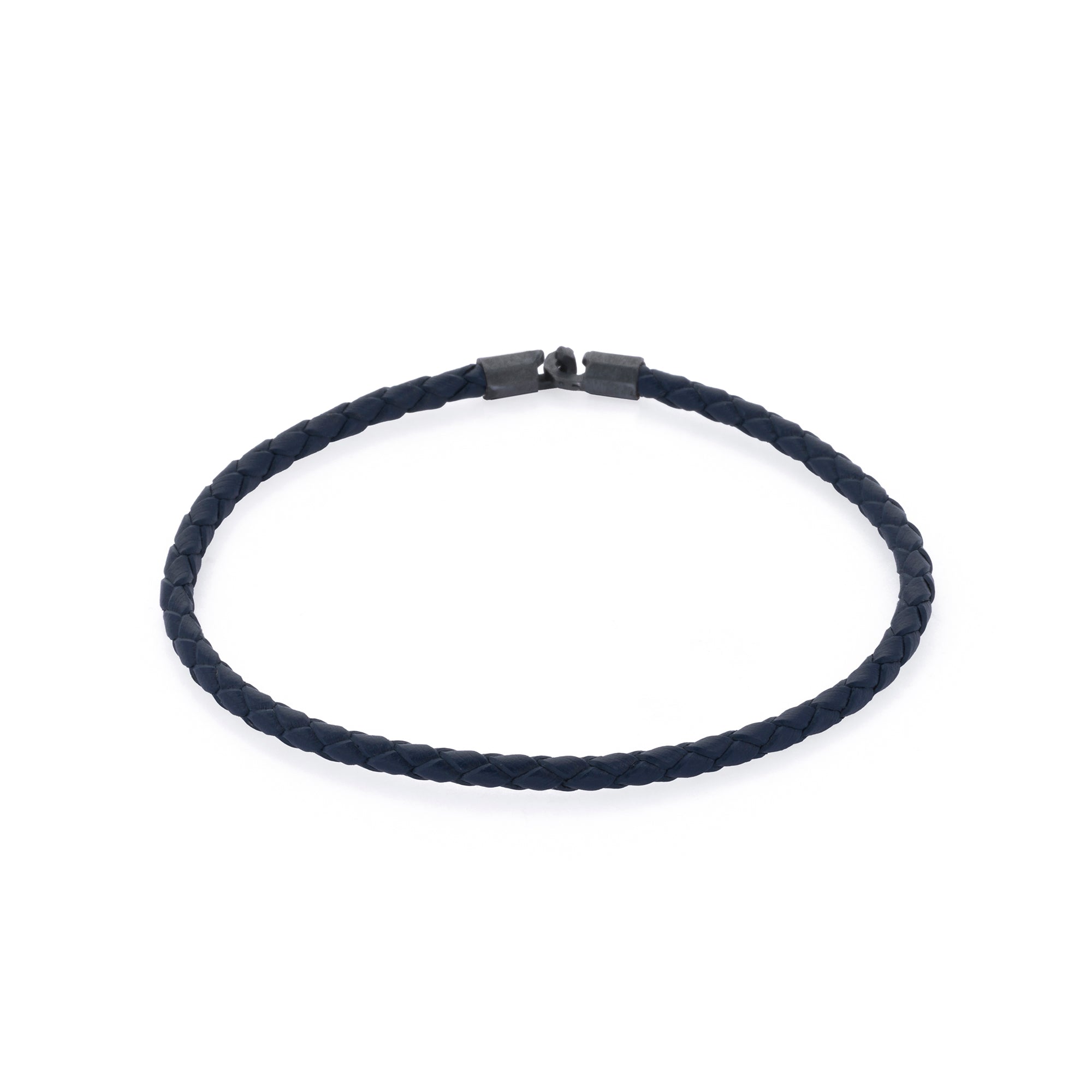 Navy Blue Leather Octagonal Hook Bracelet in Oxide