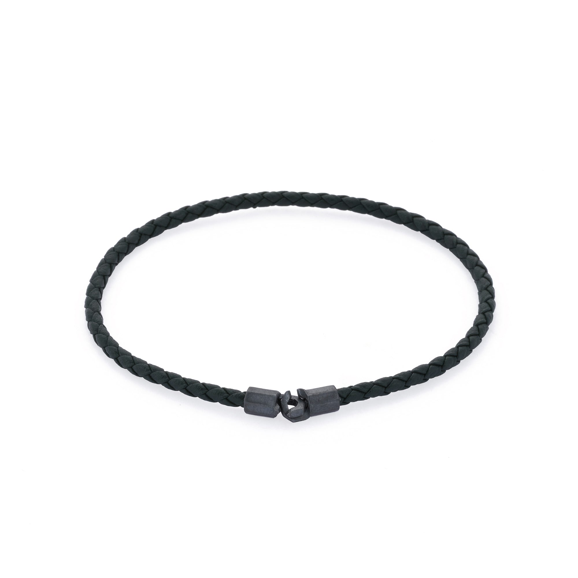 Green Leather Octagonal Hook Bracelet in Oxide