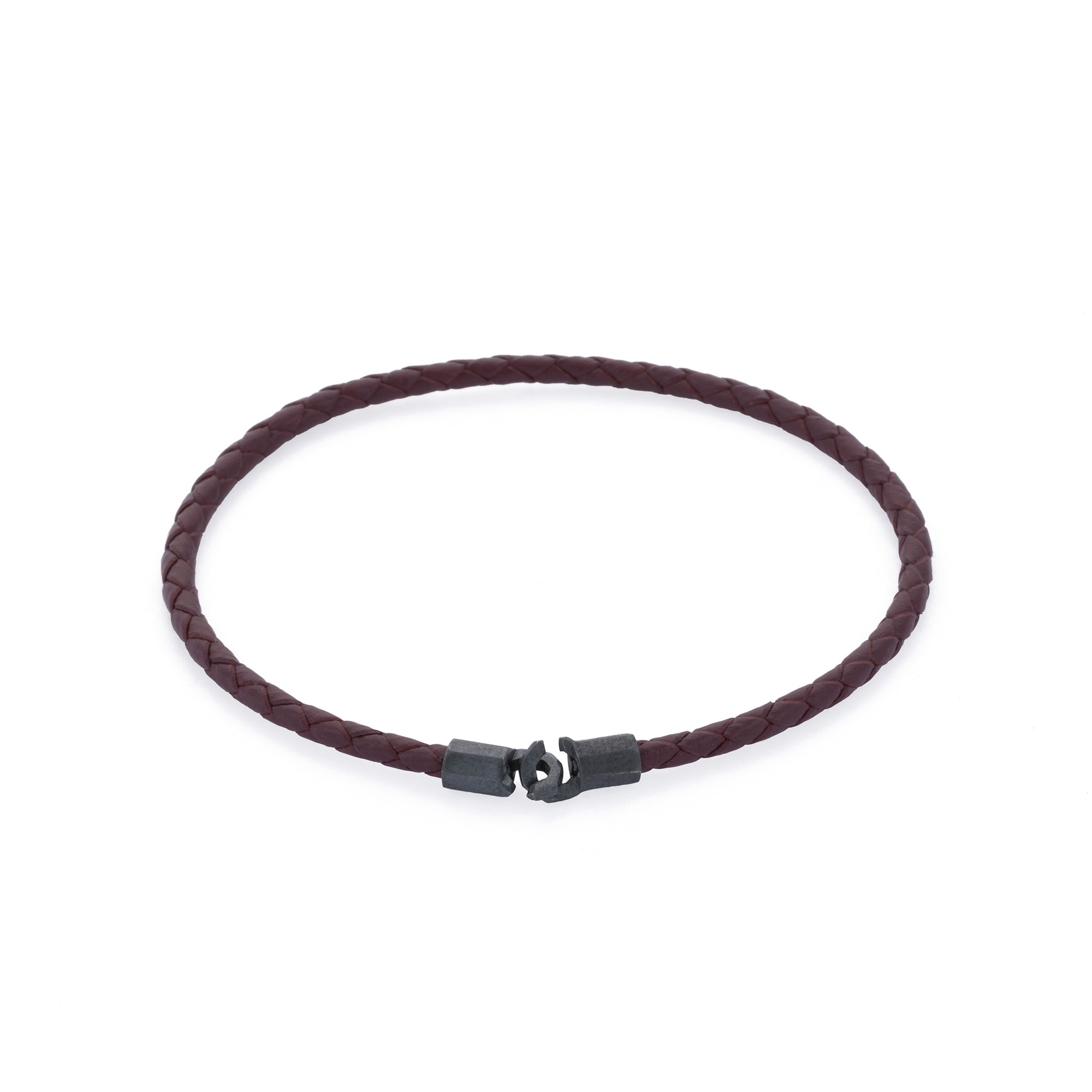 Claret Red Leather Octagonal Hook Bracelet in Oxide