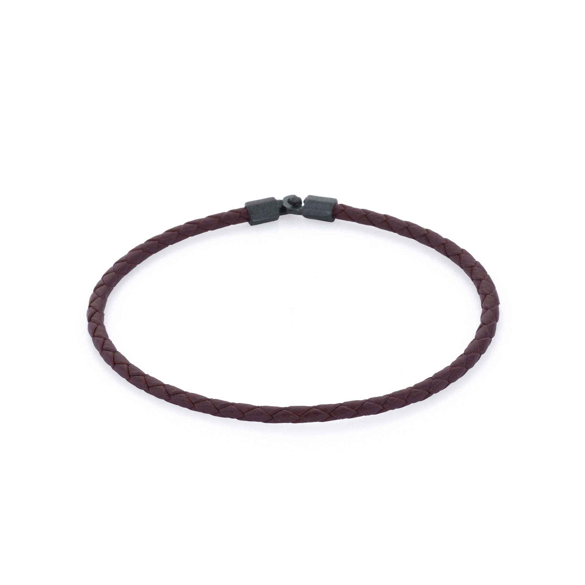 Claret Red Leather Octagonal Hook Bracelet in Oxide