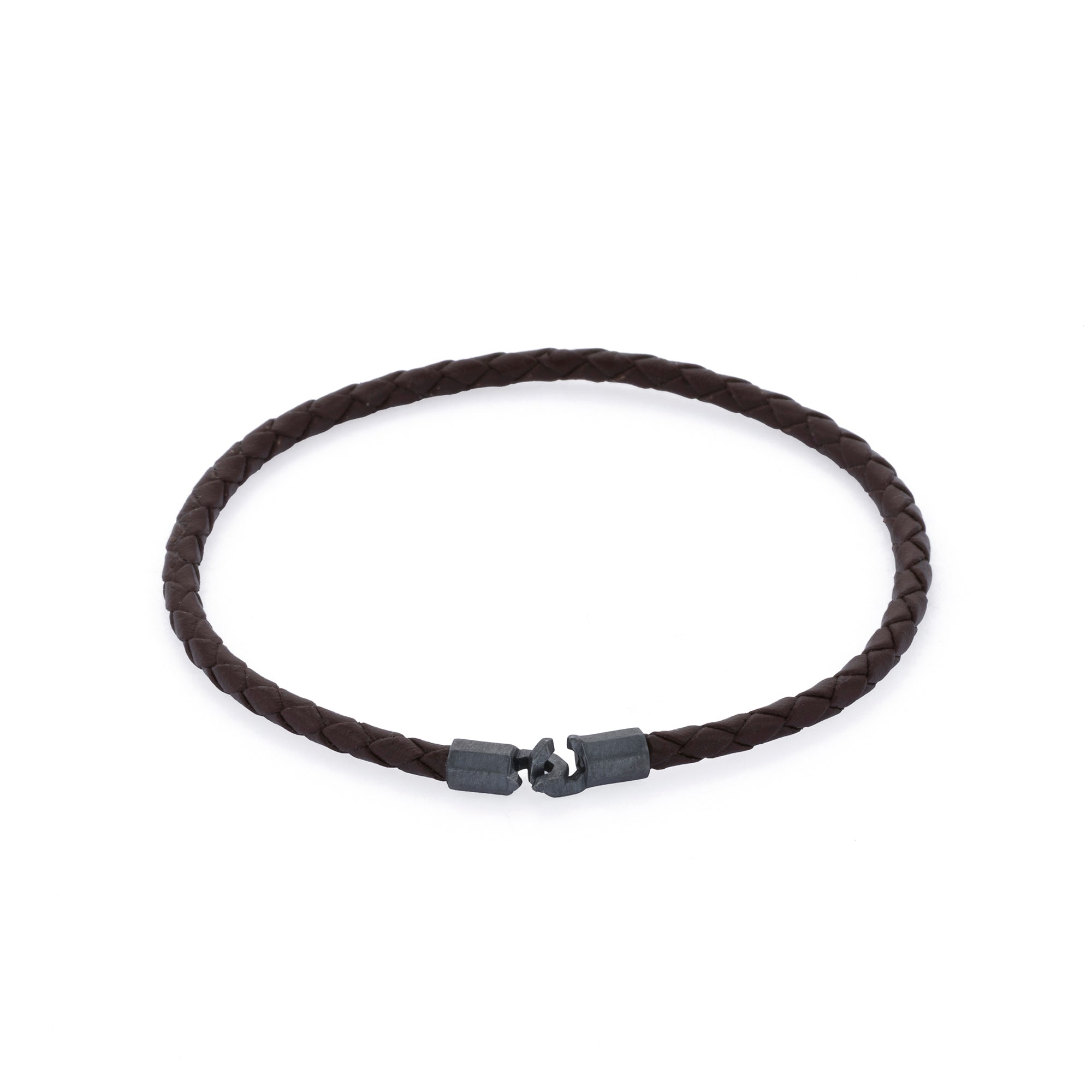 Brown Leather Octagonal Hook Bracelet in Oxide
