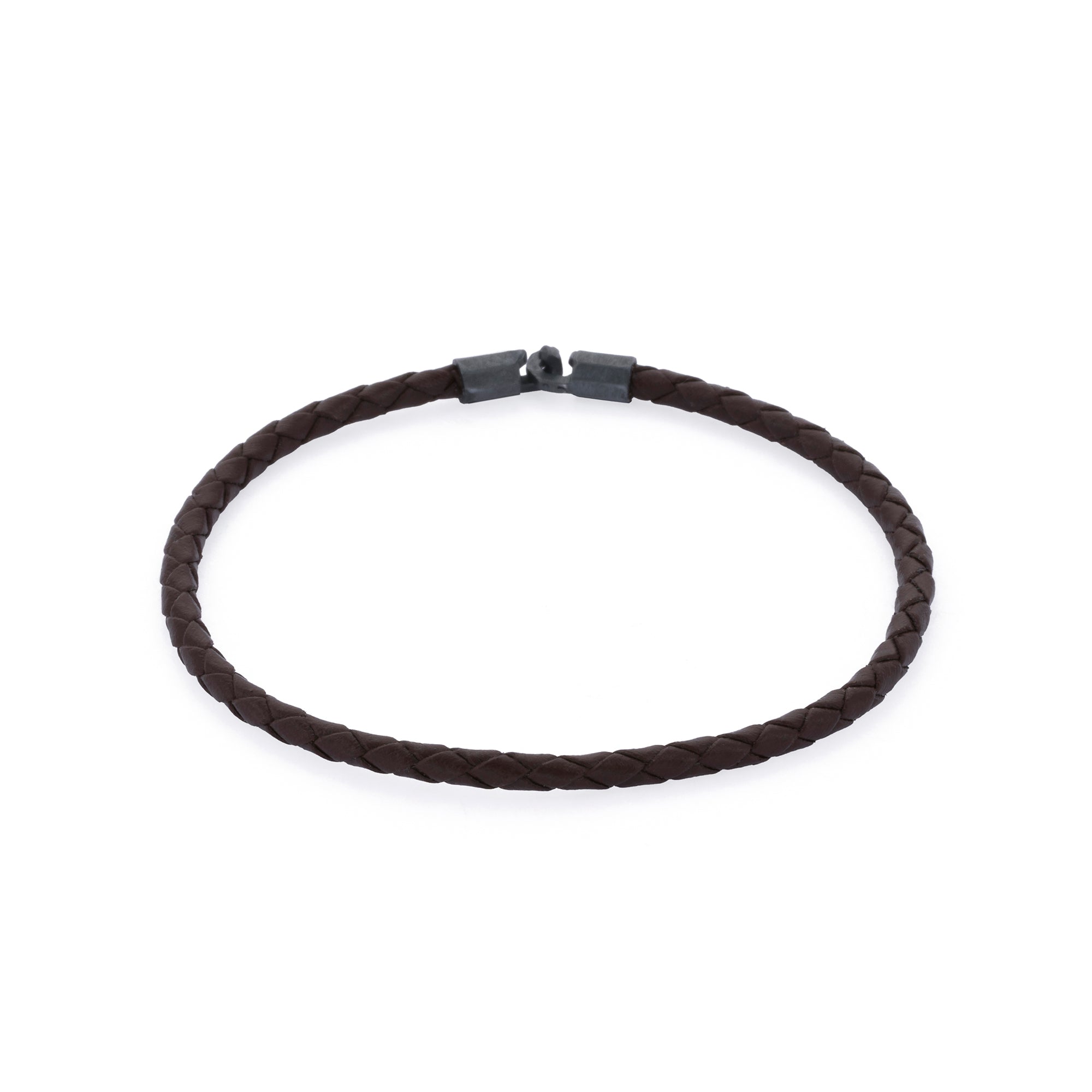 Brown Leather Octagonal Hook Bracelet in Oxide