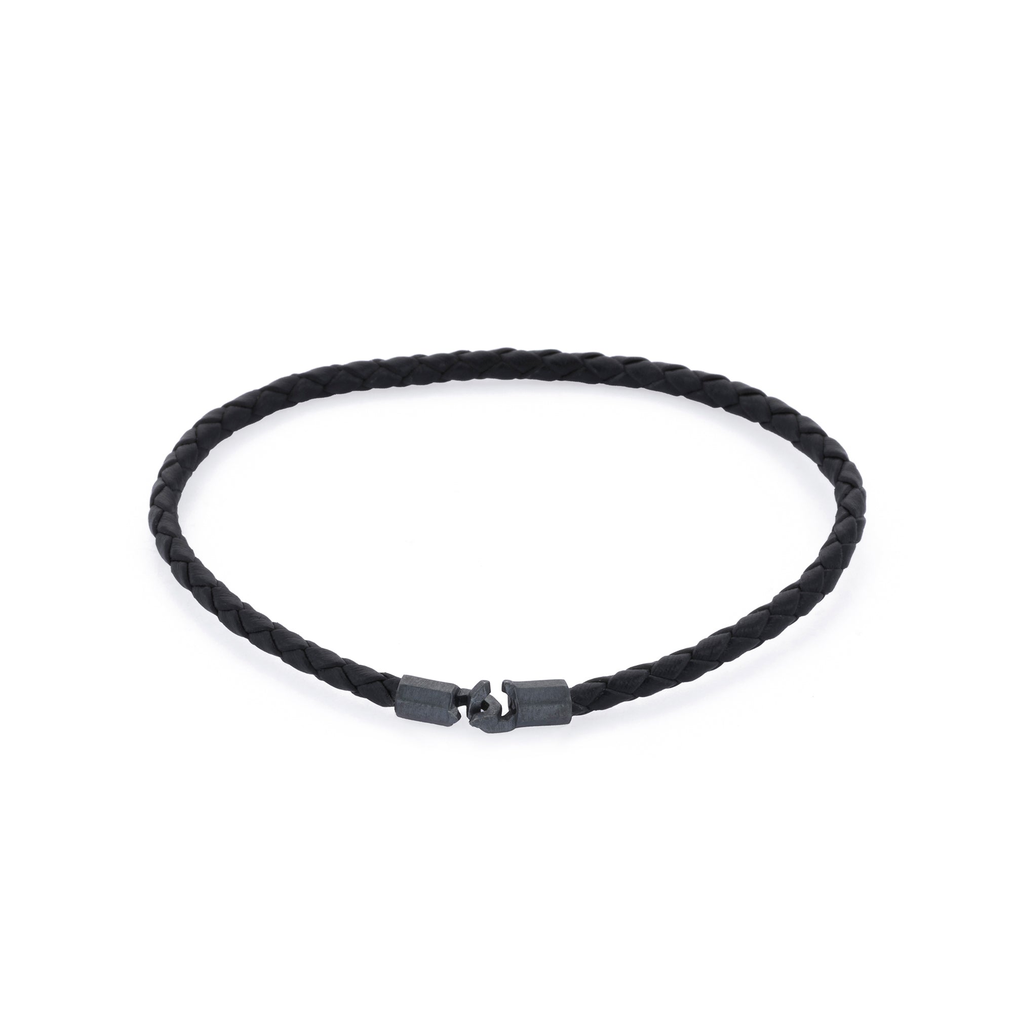Black Leather Octagonal Hook Bracelet in Oxide