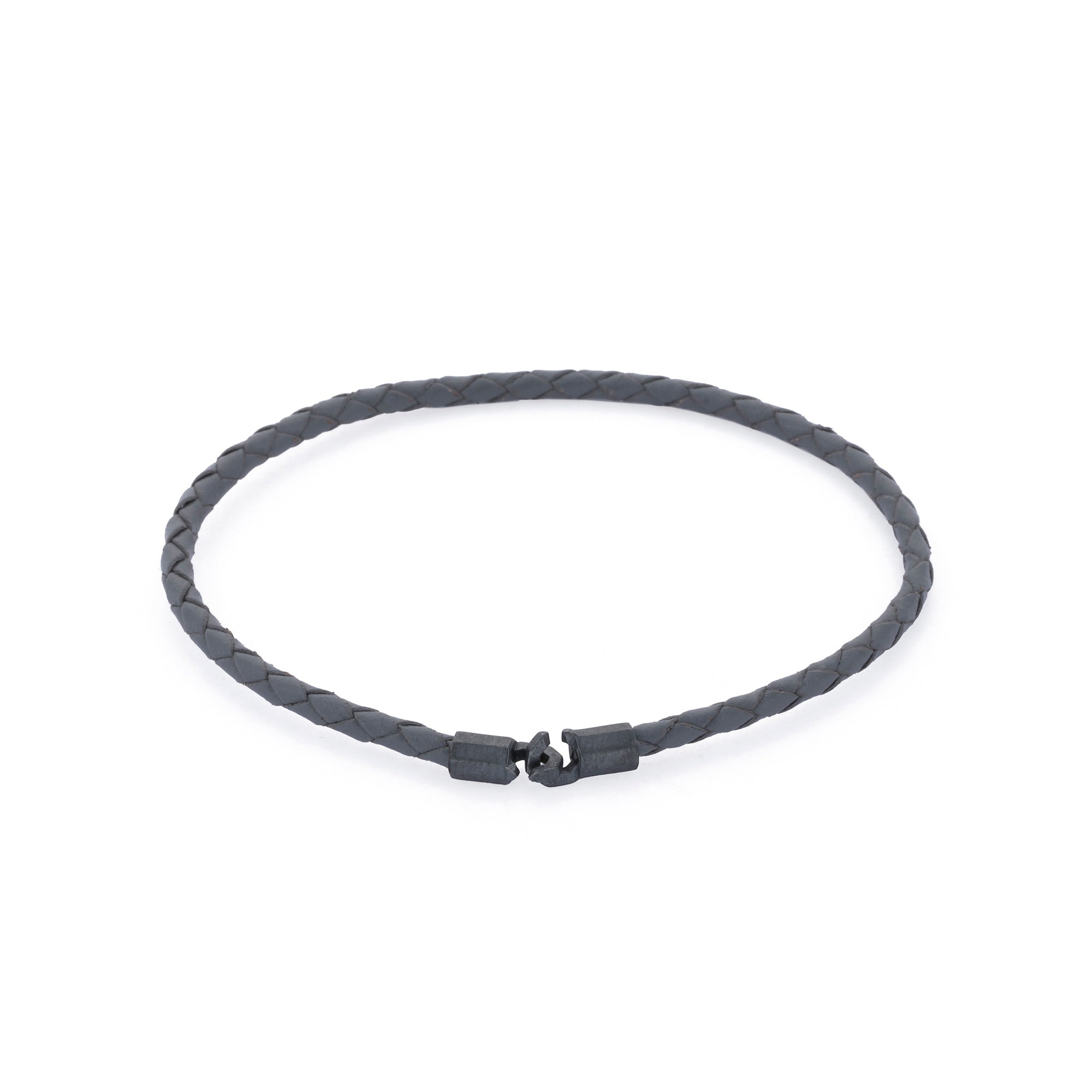 Grey Leather Octagonal Hook Bracelet in Oxide