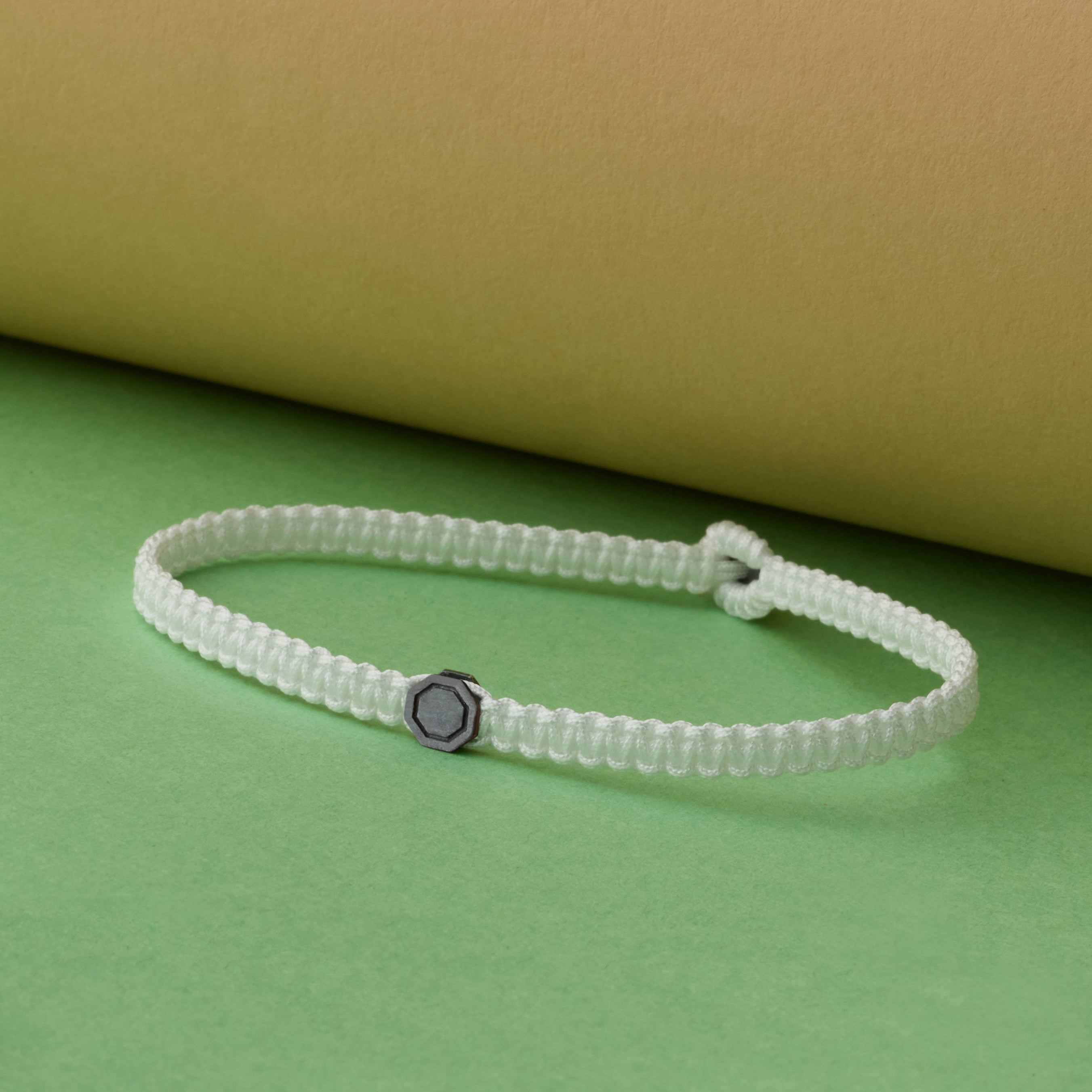 White Octagon Macrame Bracelet in Oxide
