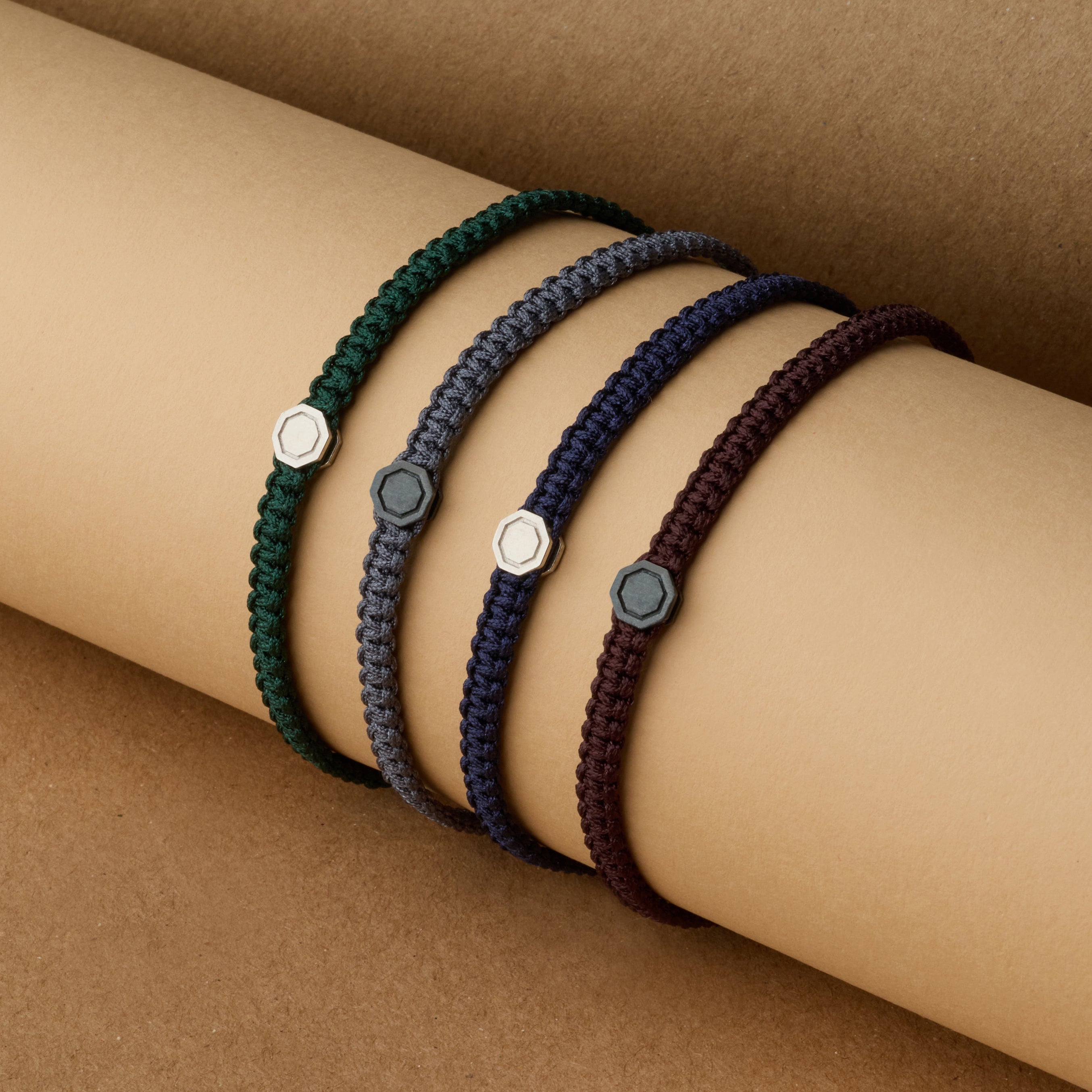 Grey Octagon Macrame Bracelet in Oxide