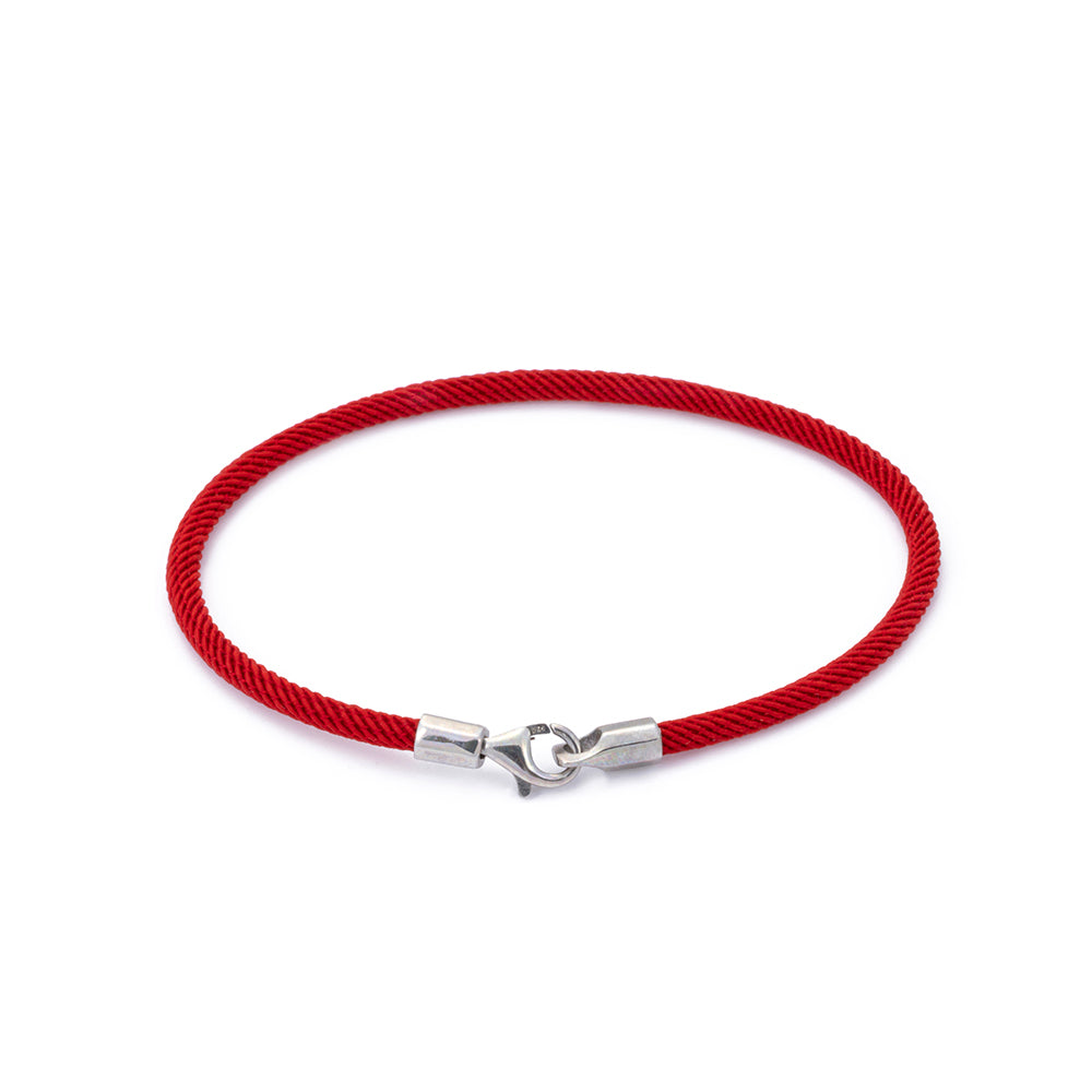 Red Woven Bracelet in Silver