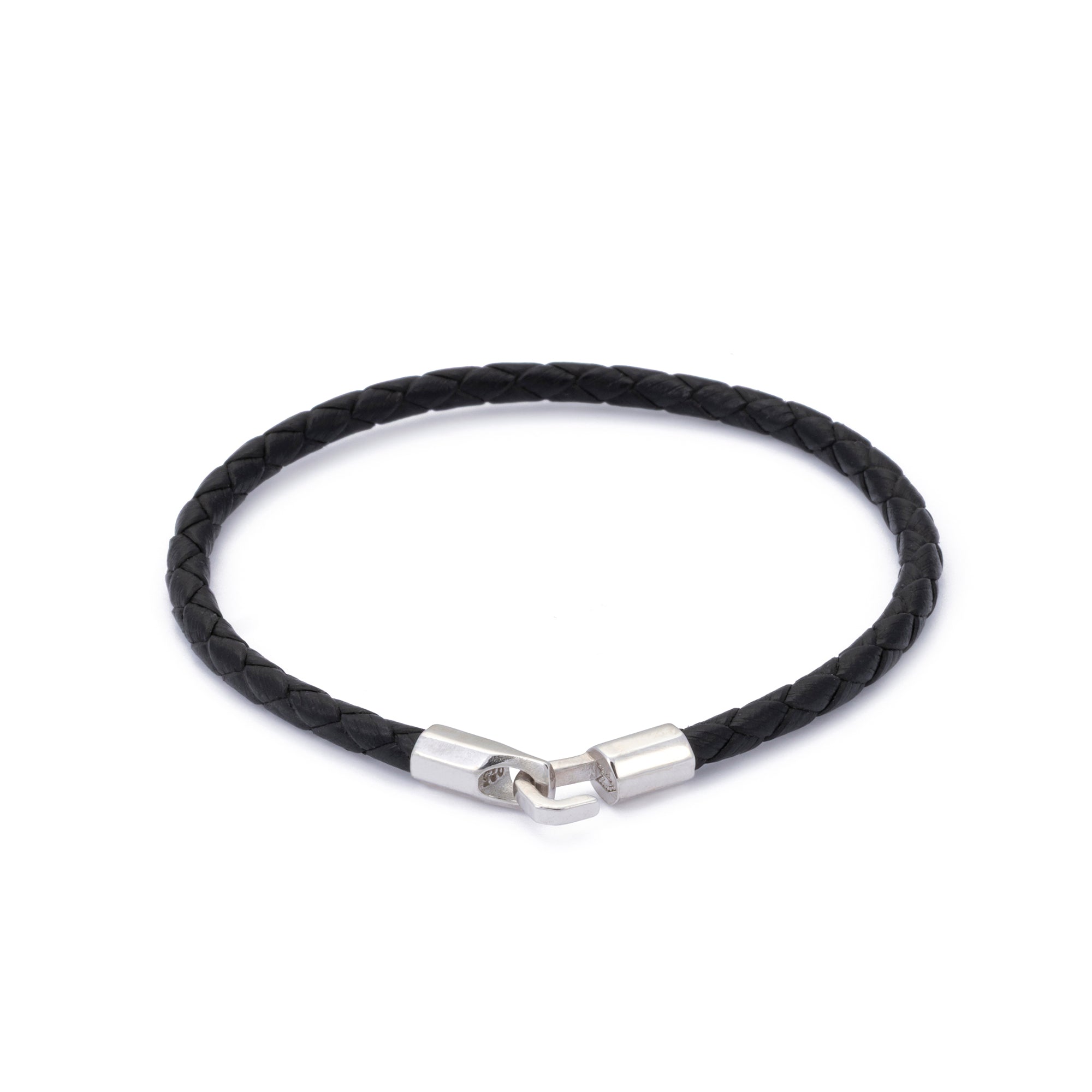 Slim Leather Bracelet in Silver