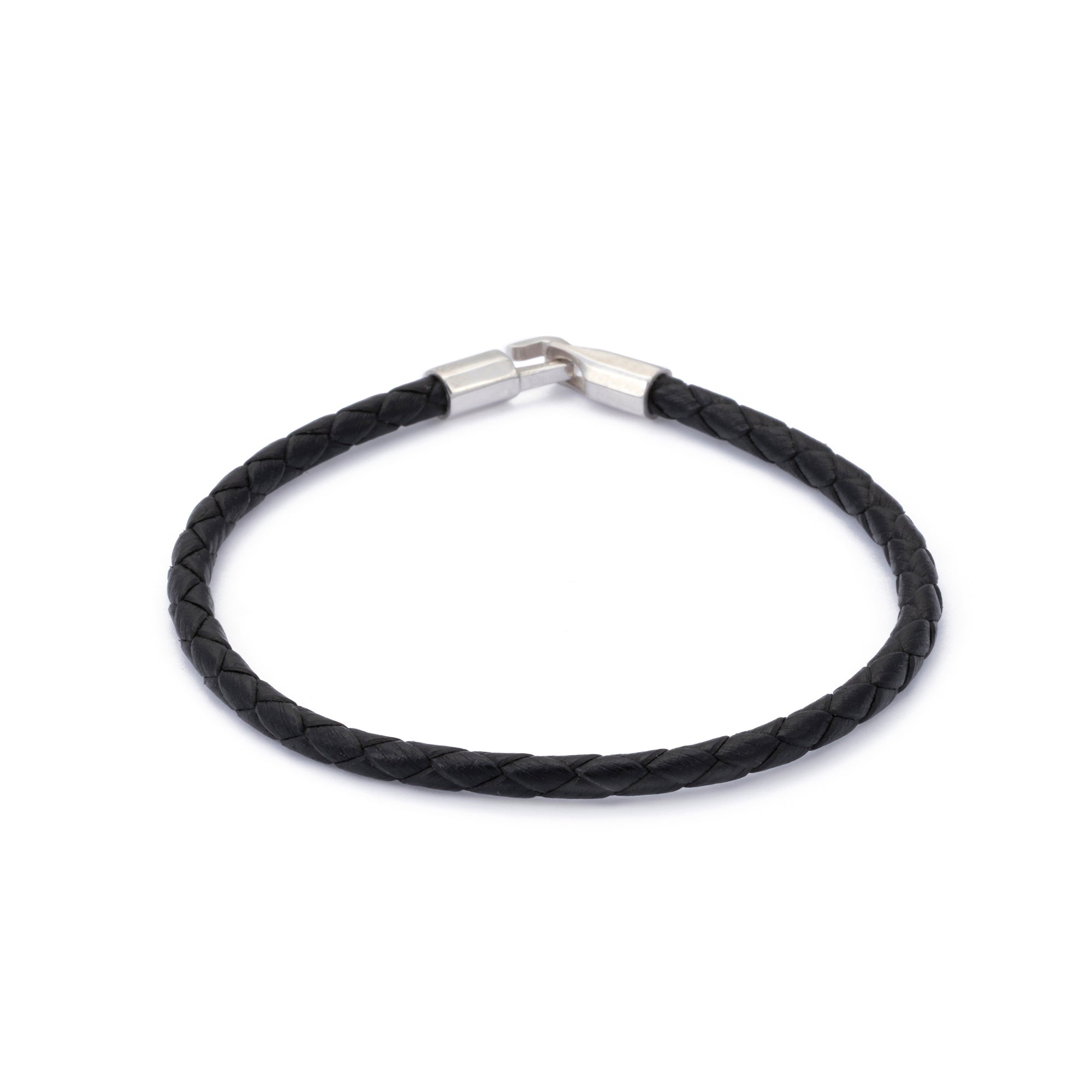 Slim Leather Bracelet in Silver