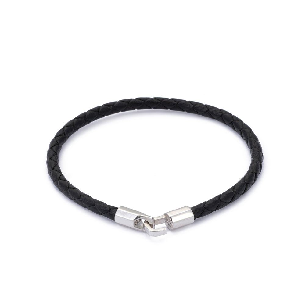 Slim Leather Bracelet in Silver