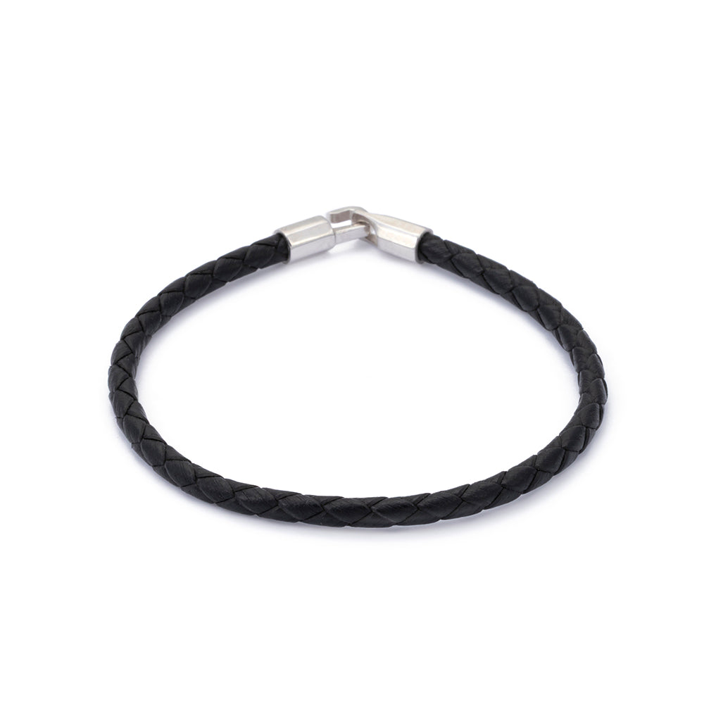 Slim Leather Bracelet in Silver