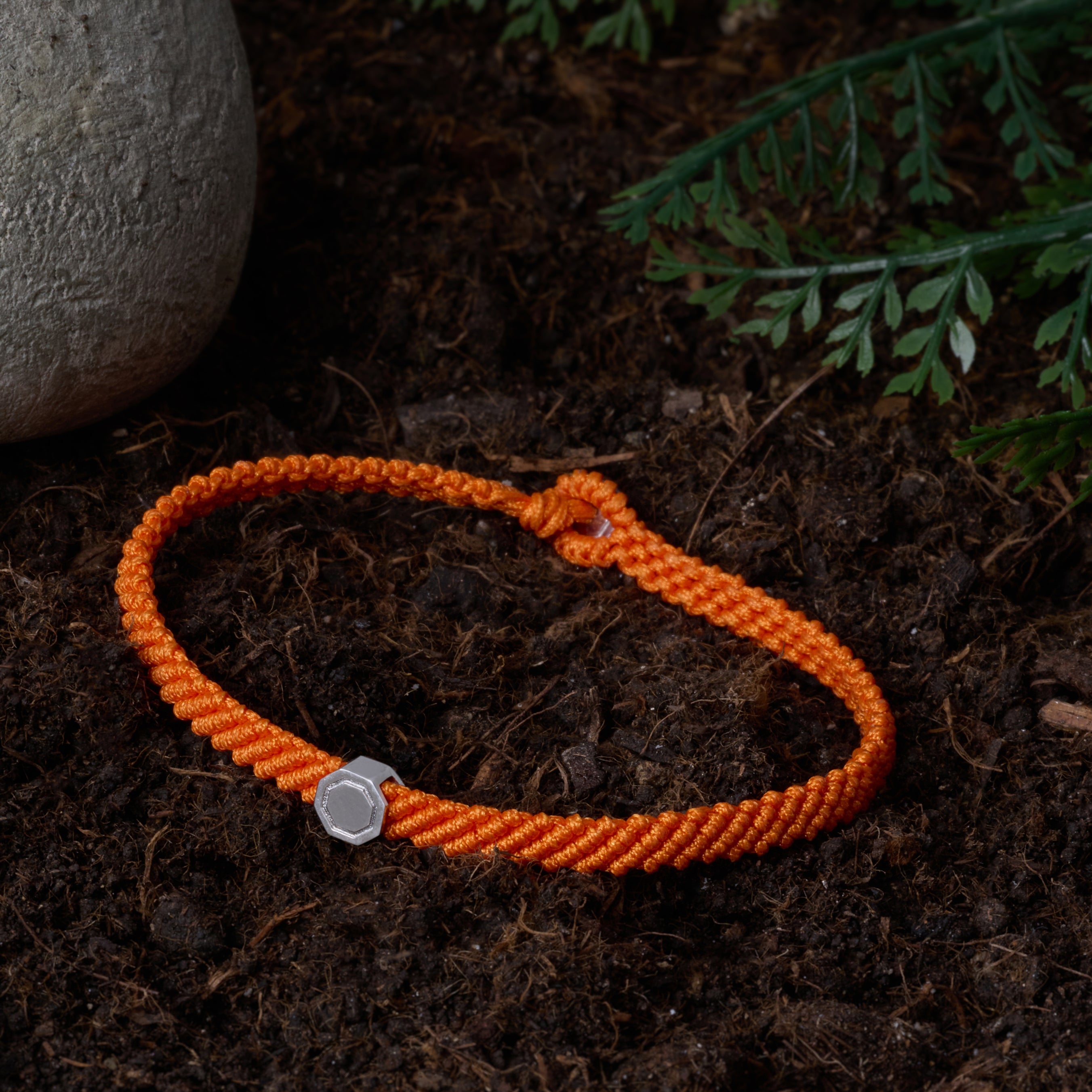 Orange Macrame Bracelet in Silver