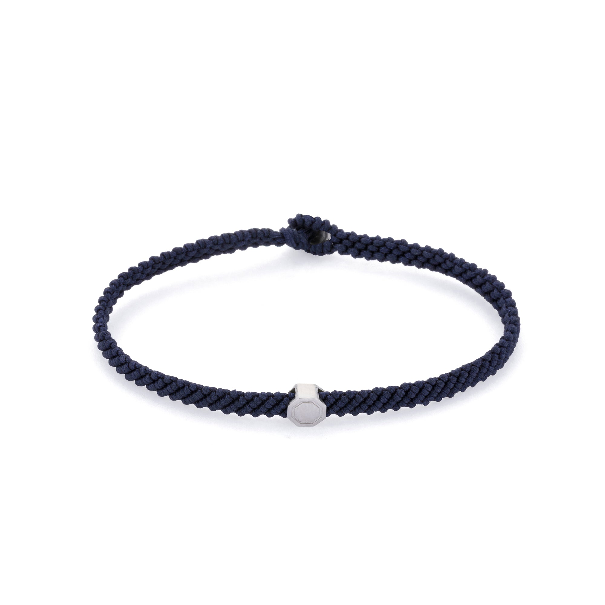 Navy Blue Macrame Bracelet in Silver