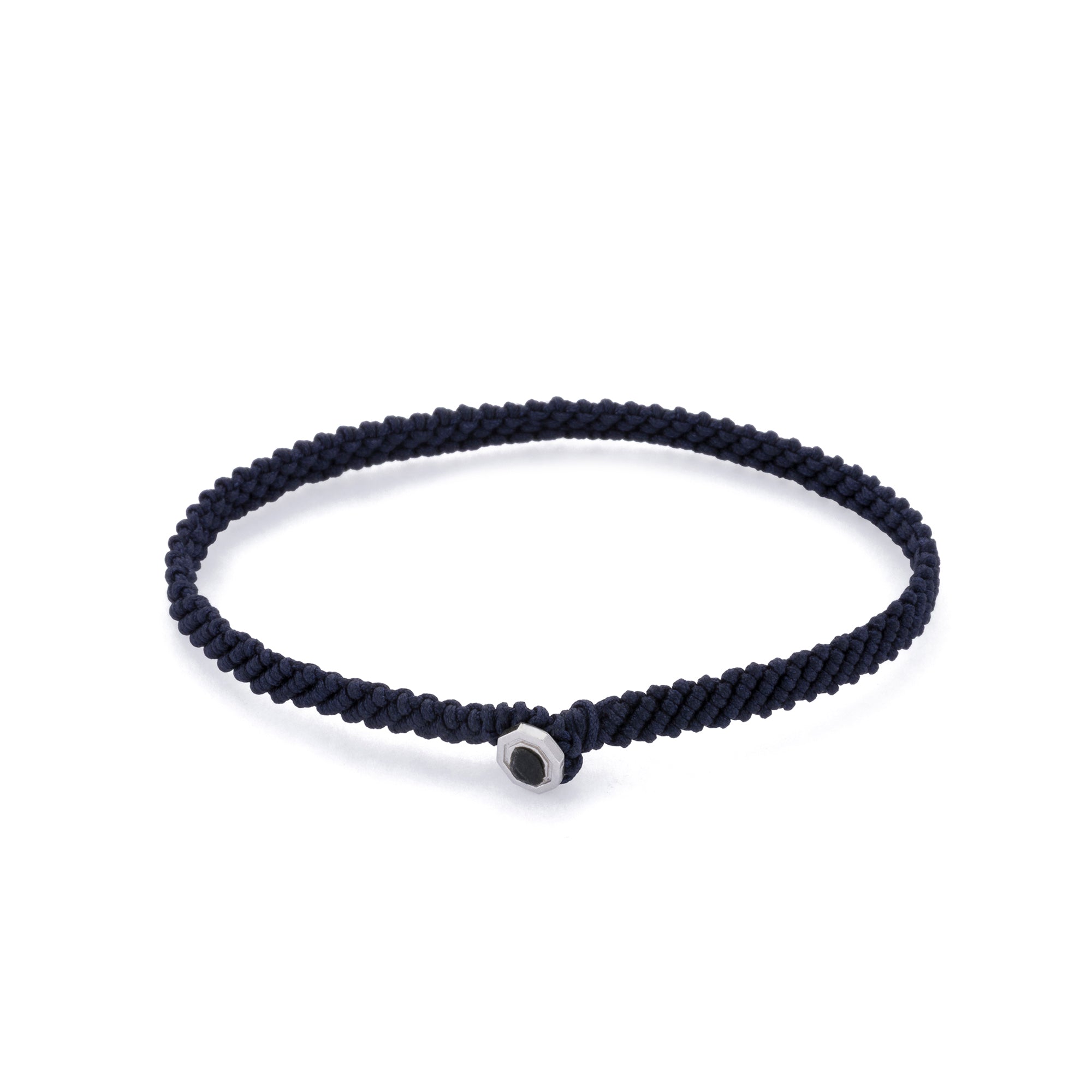 Navy Blue Macrame Bracelet in Silver