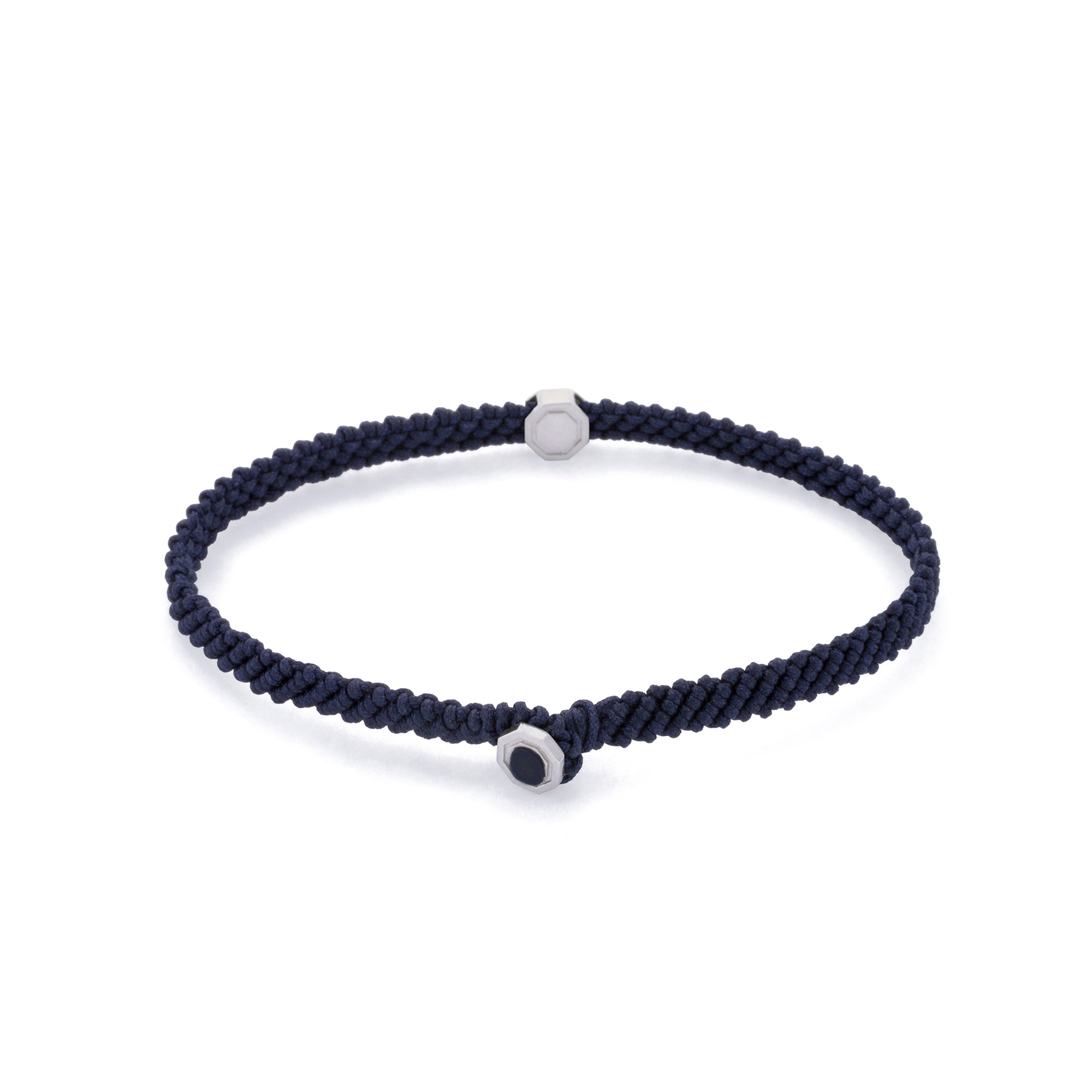 Navy Blue Macrame Bracelet in Silver