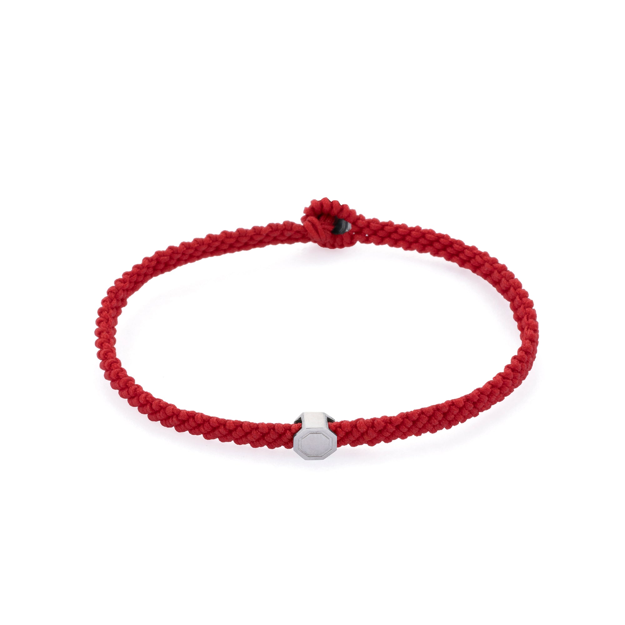 Red Macrame Bracelet in Silver