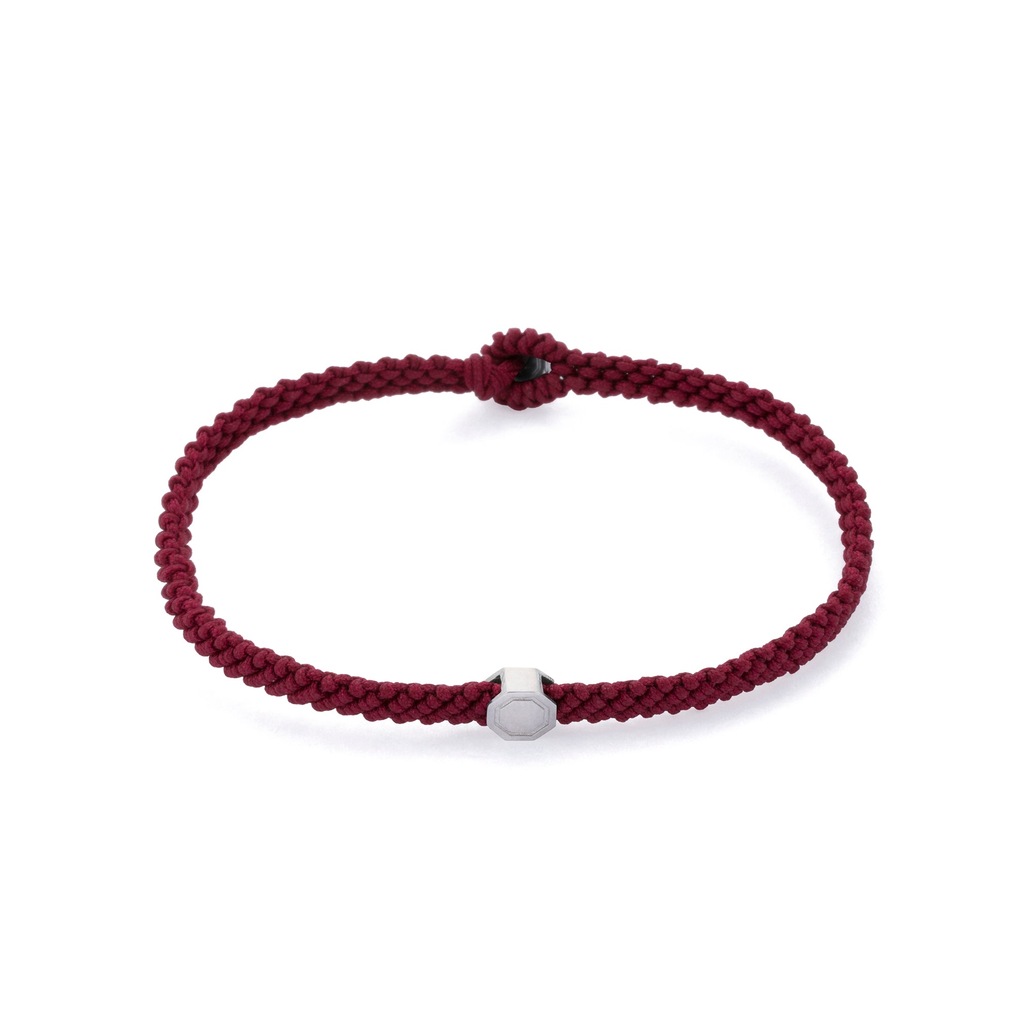 Claret Red Macrame Bracelet in Silver