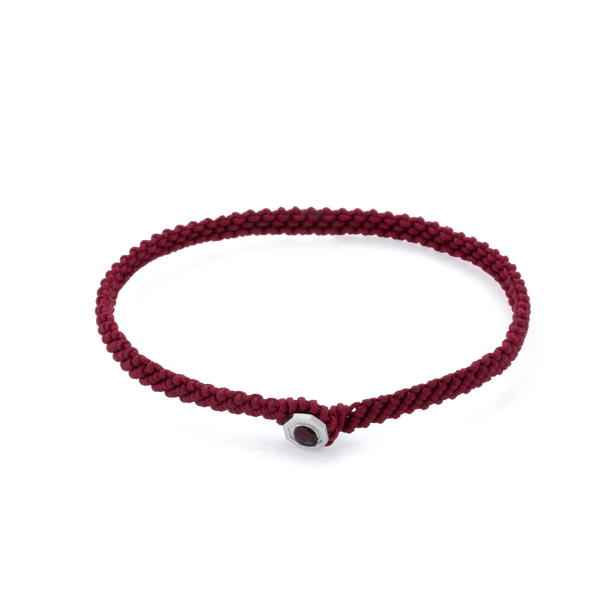 Claret Red Macrame Bracelet in Silver