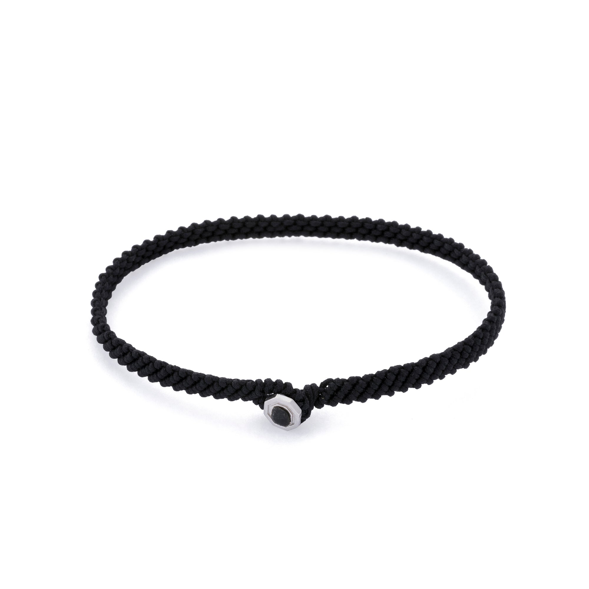 Black Macrame Bracelet in Silver