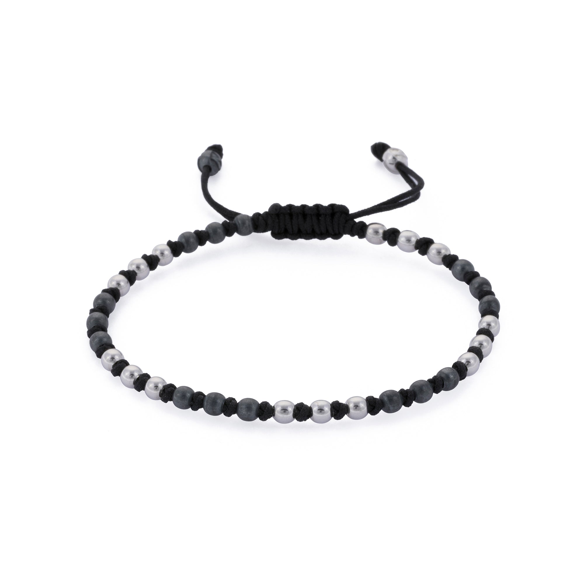 Silver and Oxide Macrame Balls Bracelet