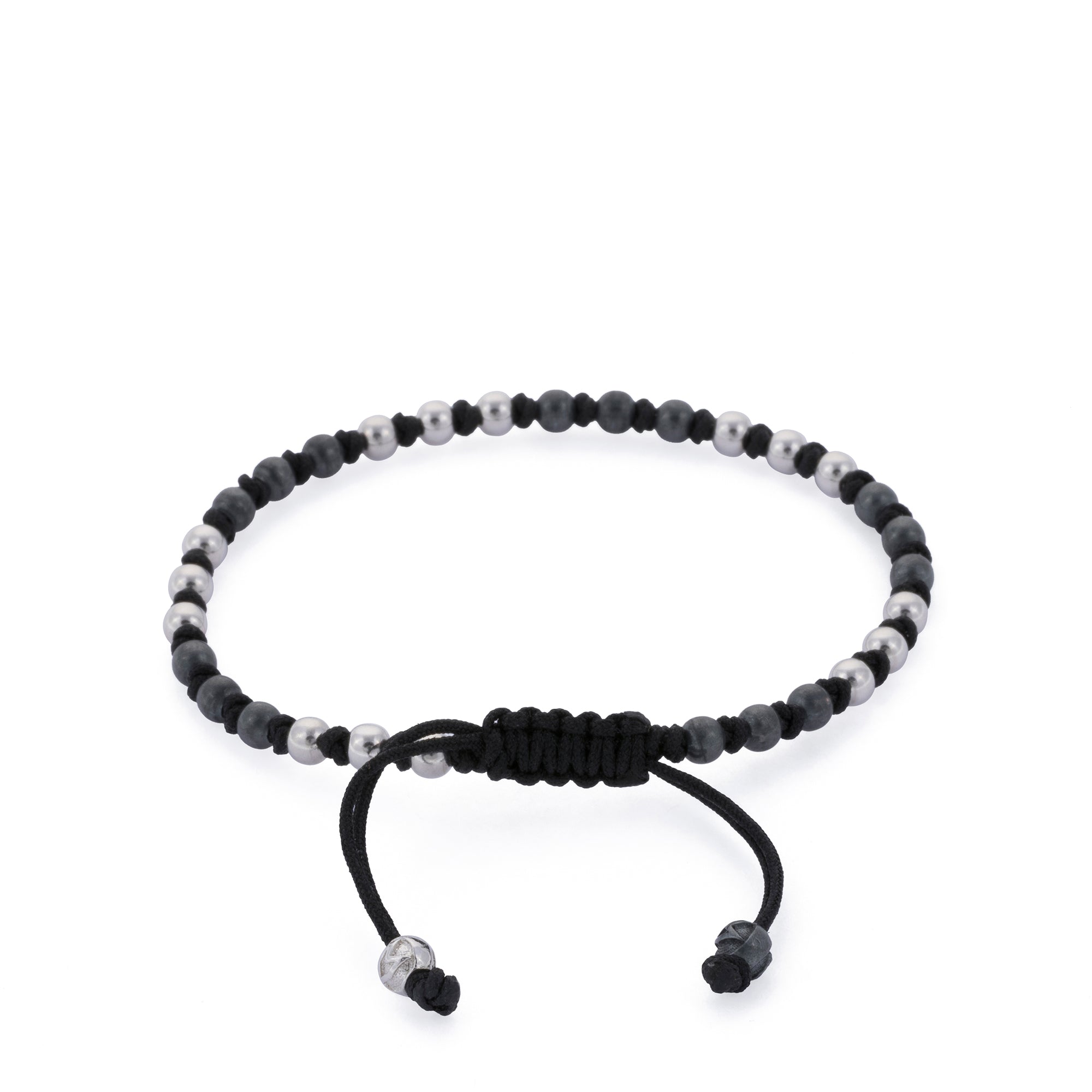 Silver and Oxide Macrame Balls Bracelet