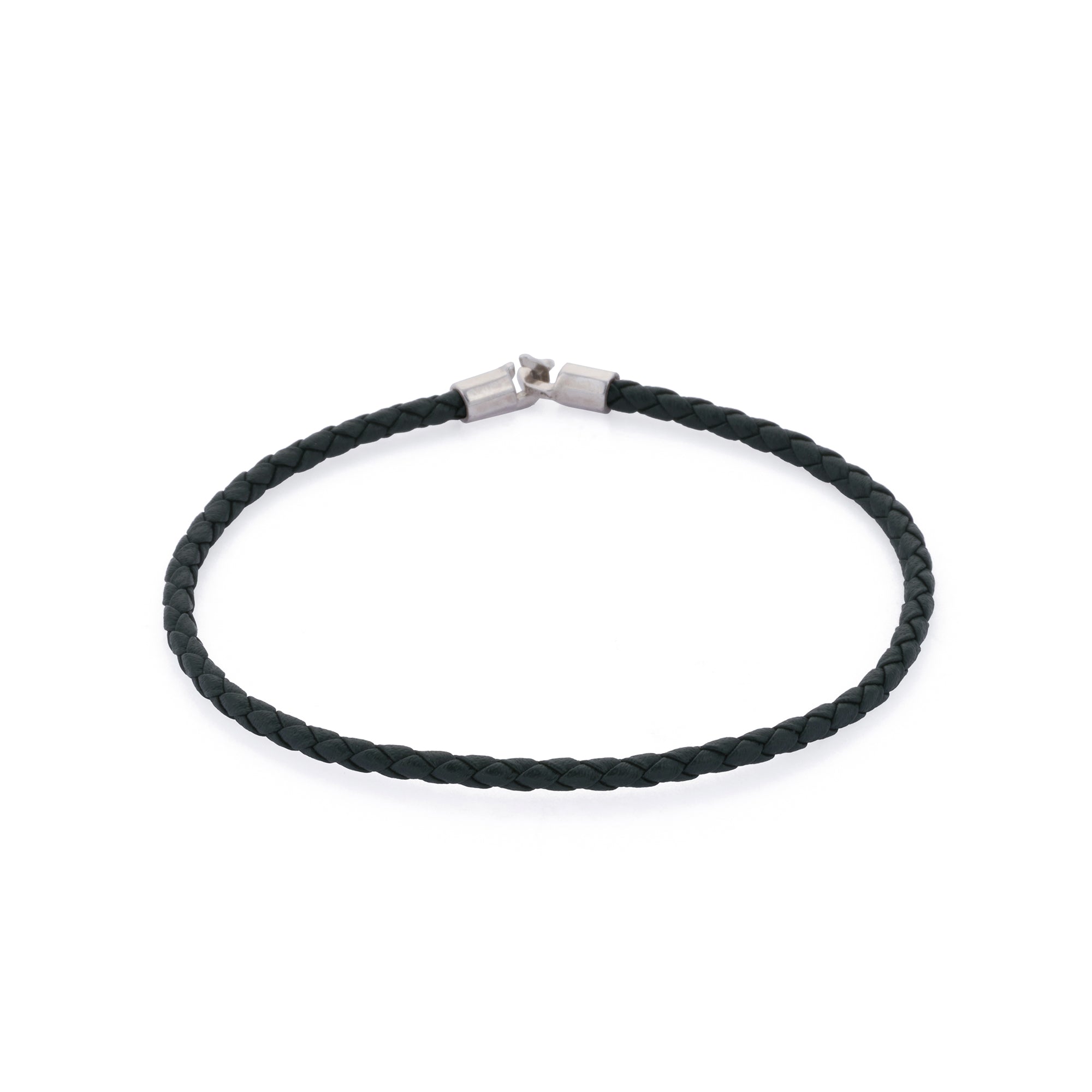 Green Leather Octagonal Hook Bracelet in Silver