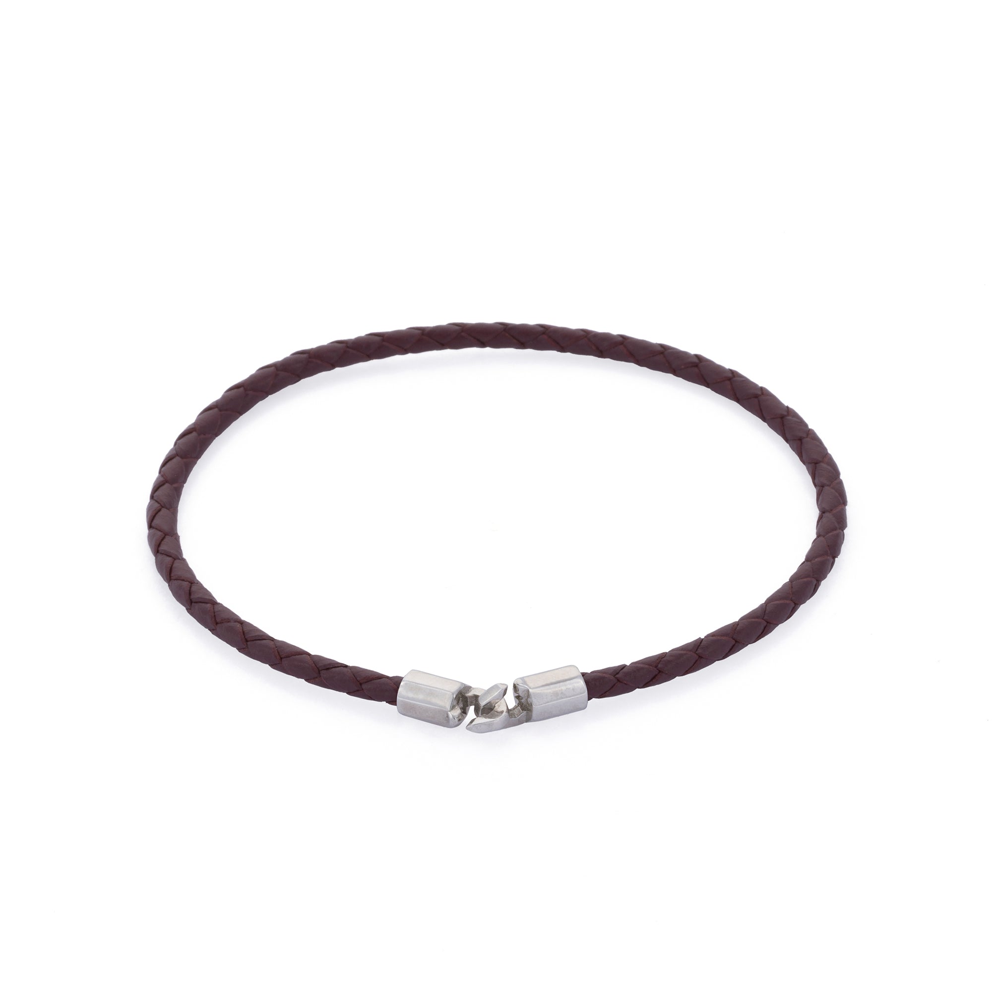 Claret Red Leather Octagonal Hook Bracelet in Silver