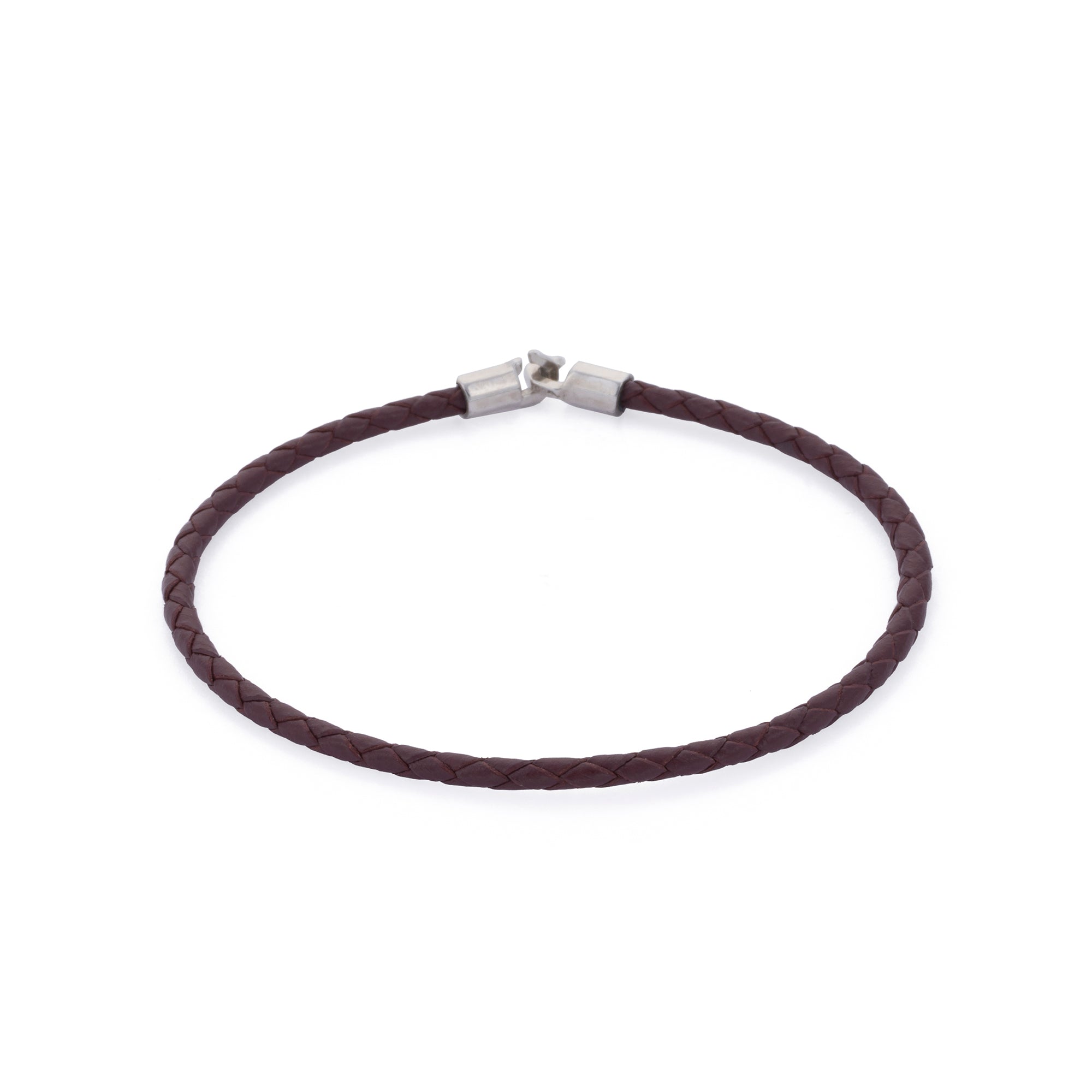 Claret Red Leather Octagonal Hook Bracelet in Silver