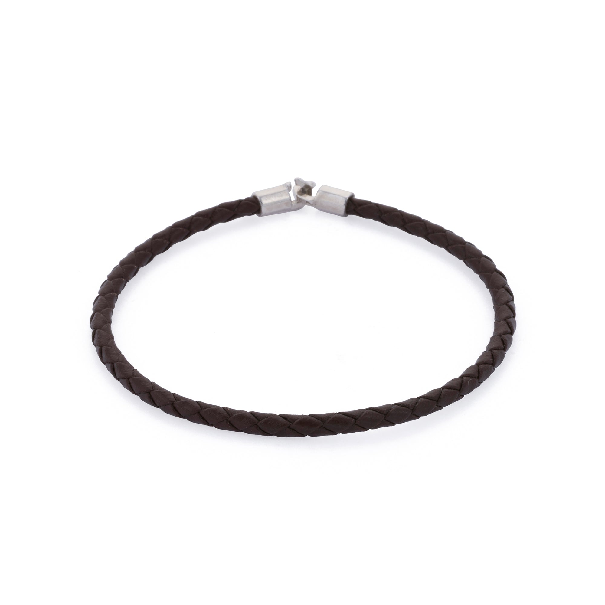 Brown Leather Octagonal Hook Bracelet in Silver