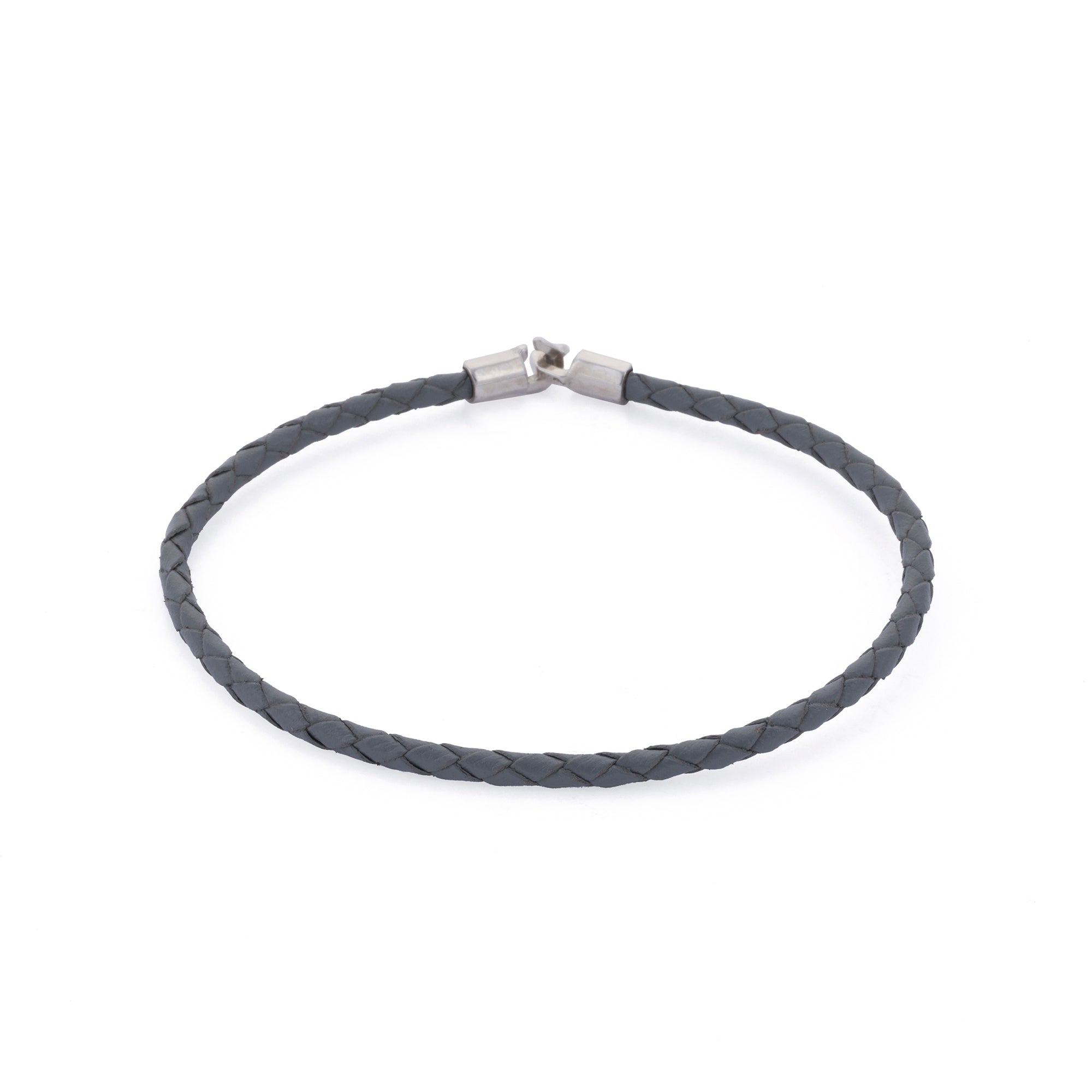 Grey Leather Octagonal Hook Bracelet in Silver