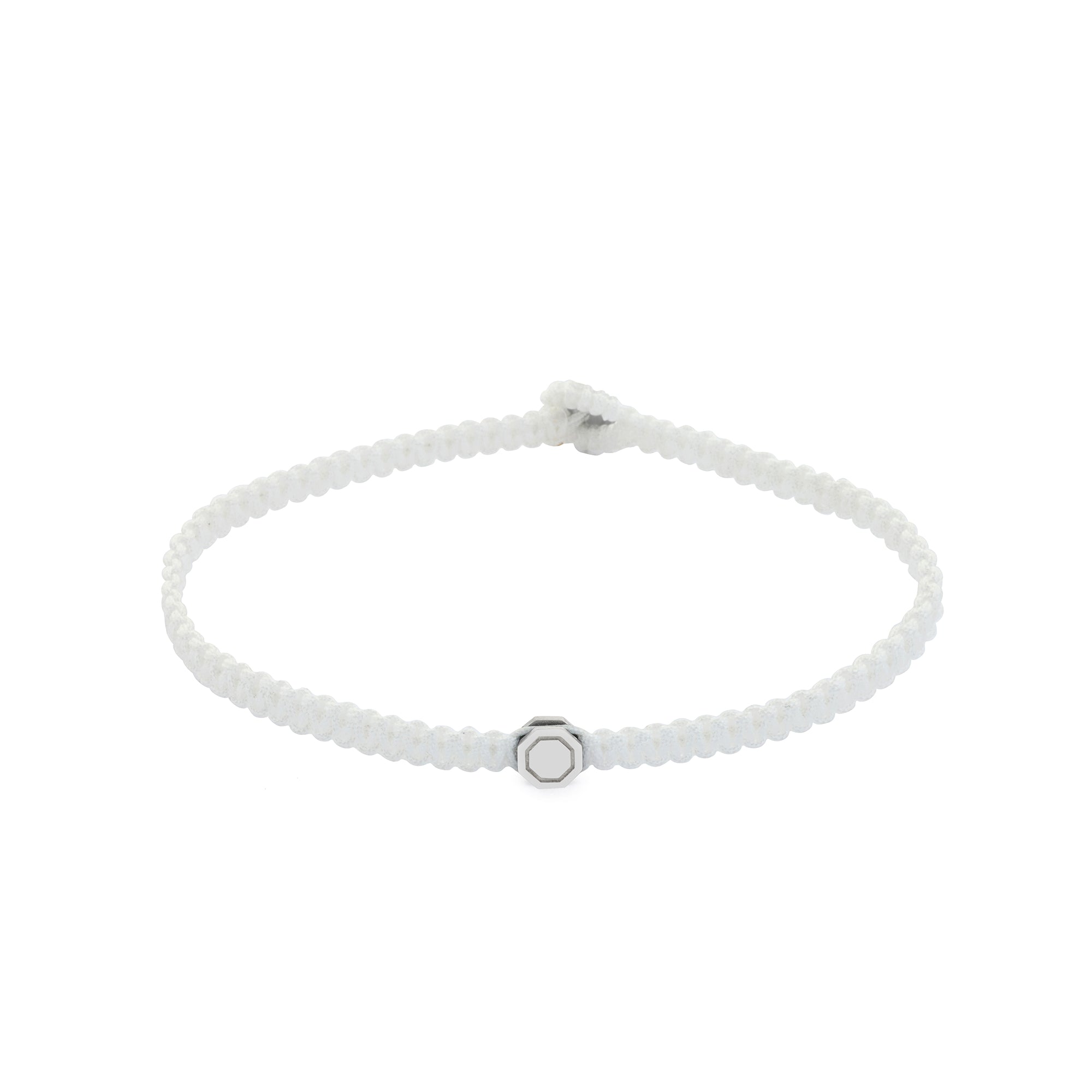 White Octagon Macrame Bracelet in Silver