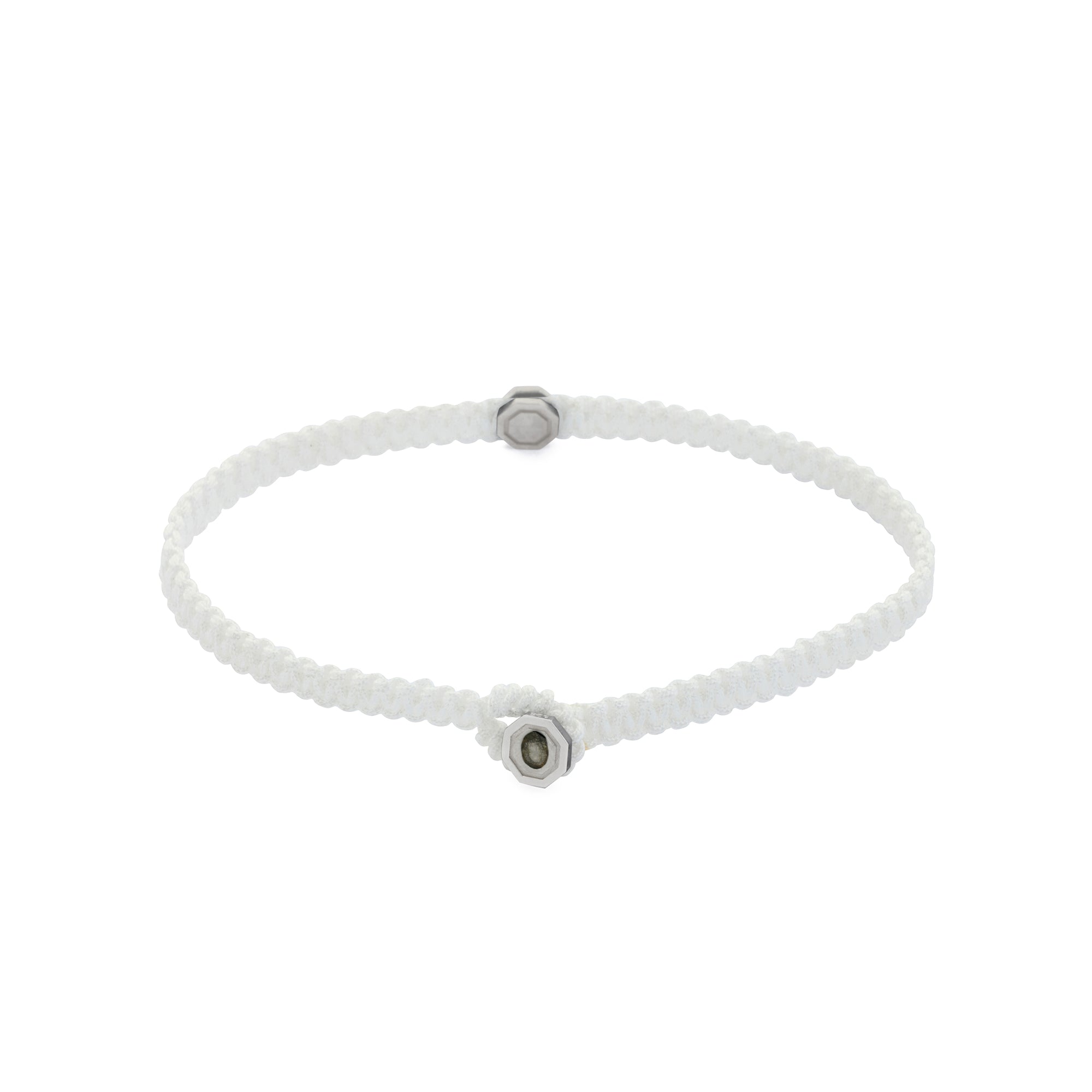 White Octagon Macrame Bracelet in Silver
