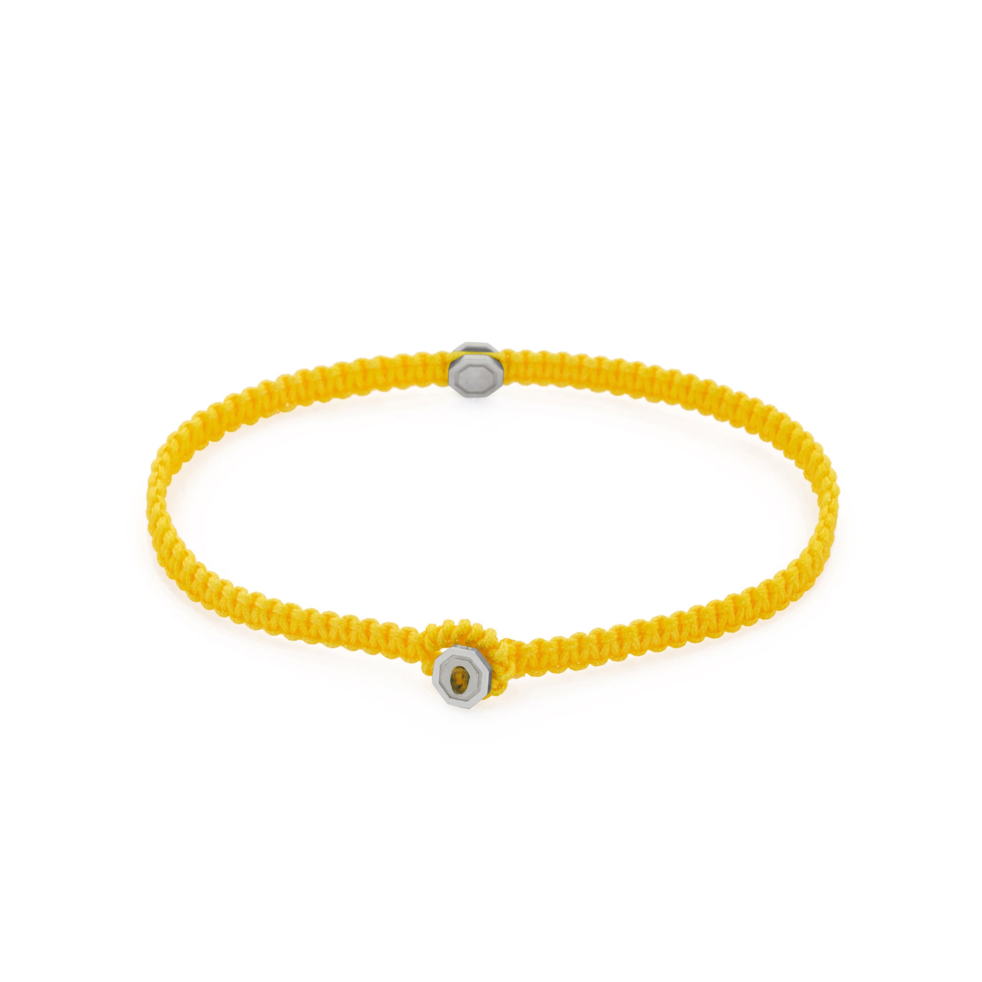 Yellow Octagon Macrame Bracelet in Silver