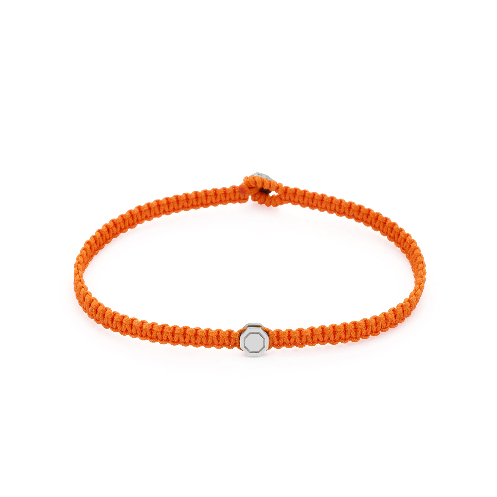 Orange Octagon Macrame Bracelet in Silver
