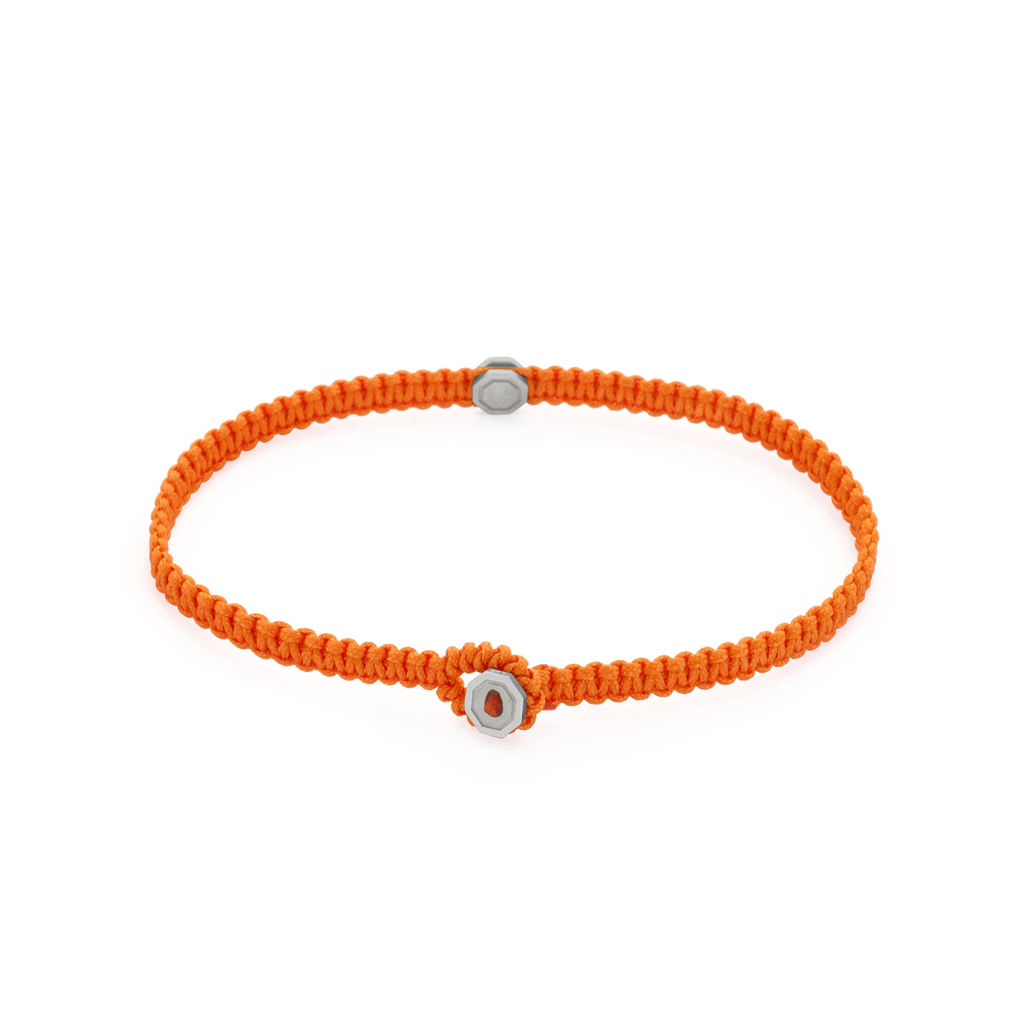 Orange Octagon Macrame Bracelet in Silver